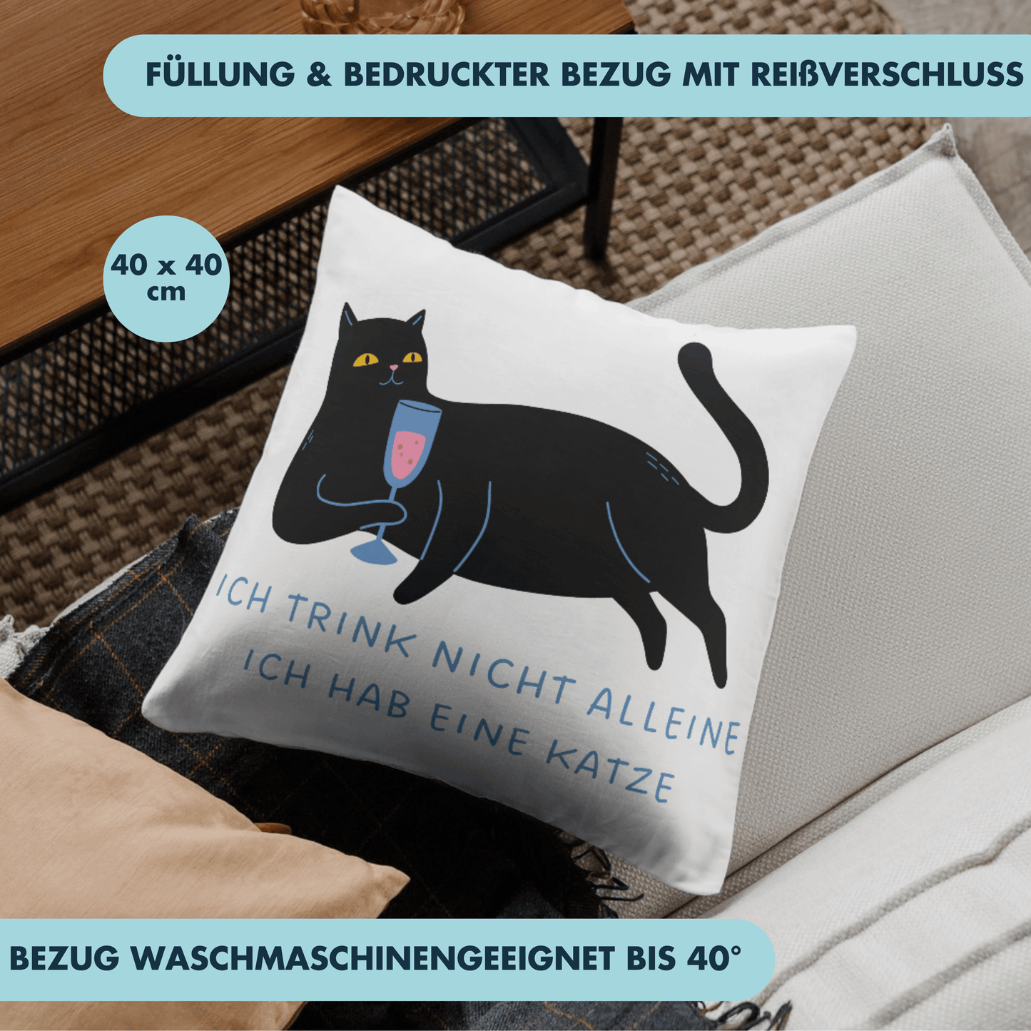 Trink Nicht Alleine Ich Hab Eine Katze Wein Selbstironie Deko Kissen