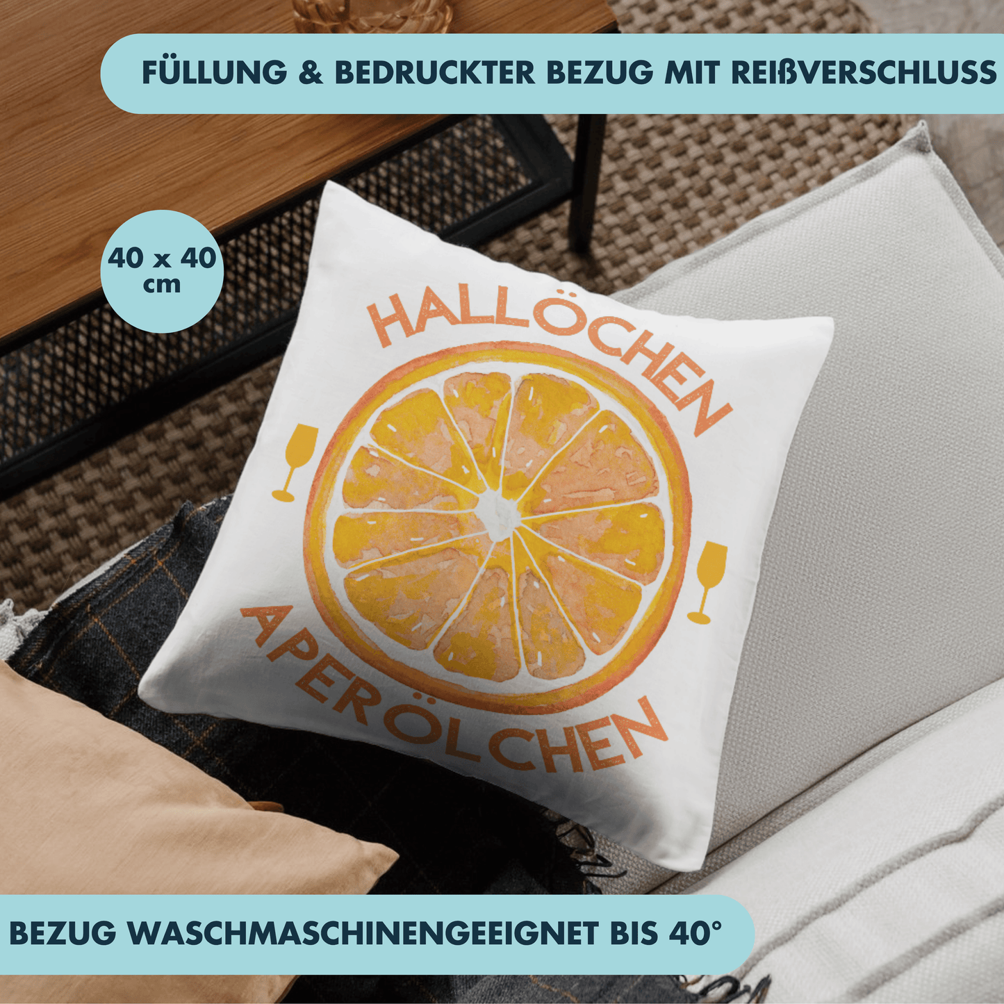 Hallöchen Aperölchen Spritz Cocktail Deko Kissen