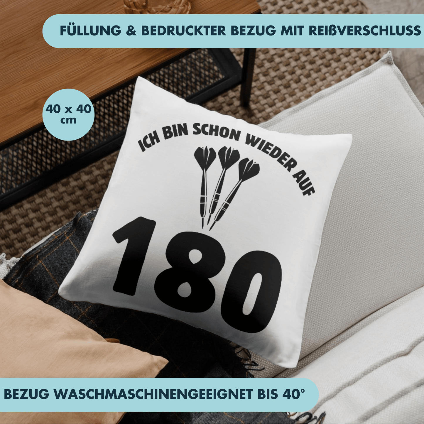 Ich Bin Schon Wieder Auf 180 Darten Darts Deko Kissen