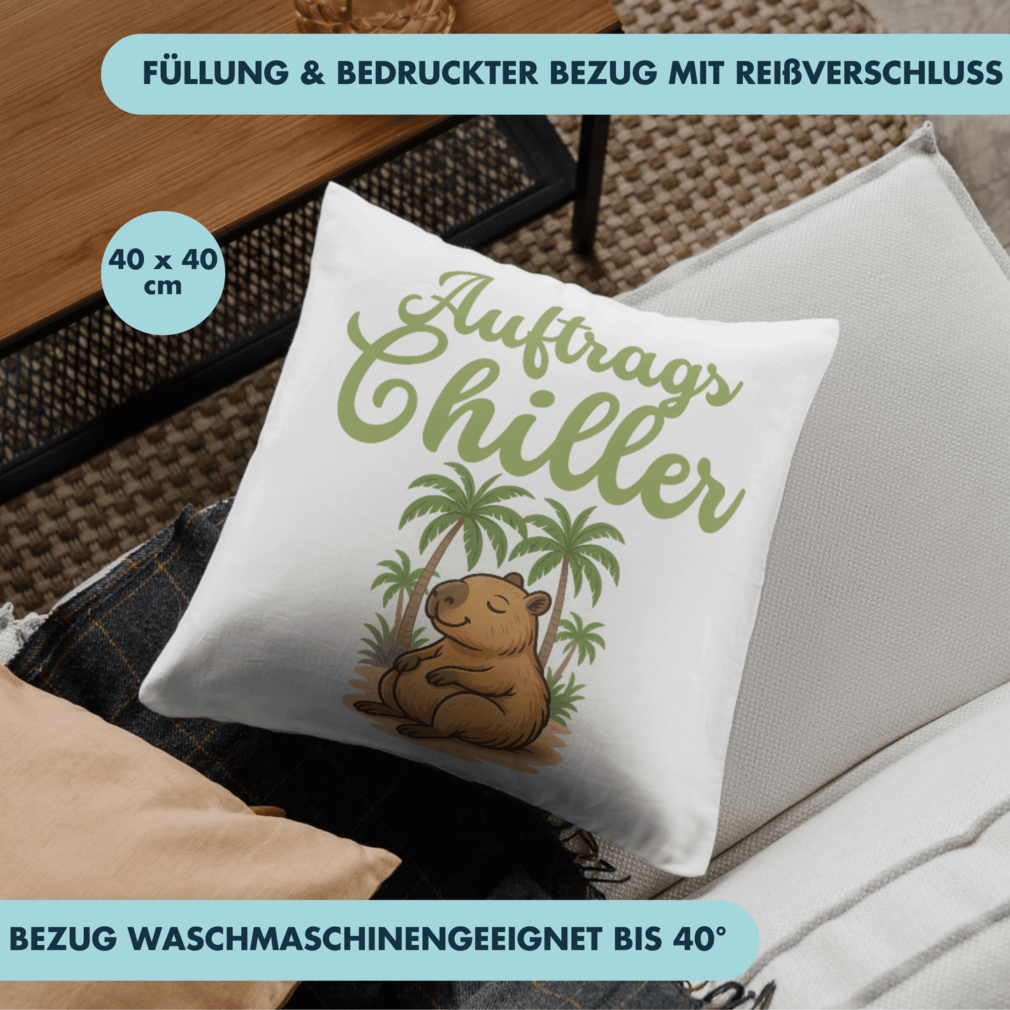 Auftragschiller Capybara Wasserschwein Wortspiel Deko Kissen