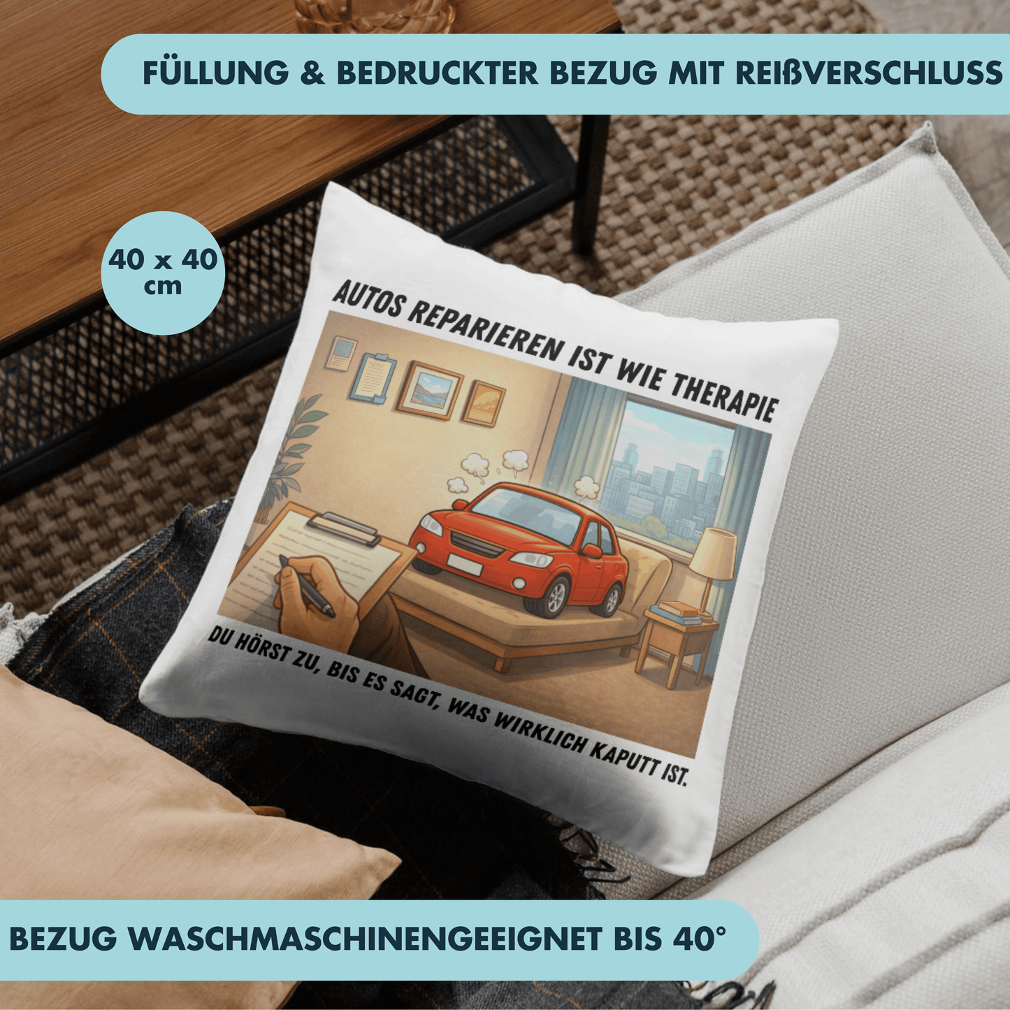 Autos Reparieren Ist Wie Therapie KFZ-Mechatroniker Deko Kissen