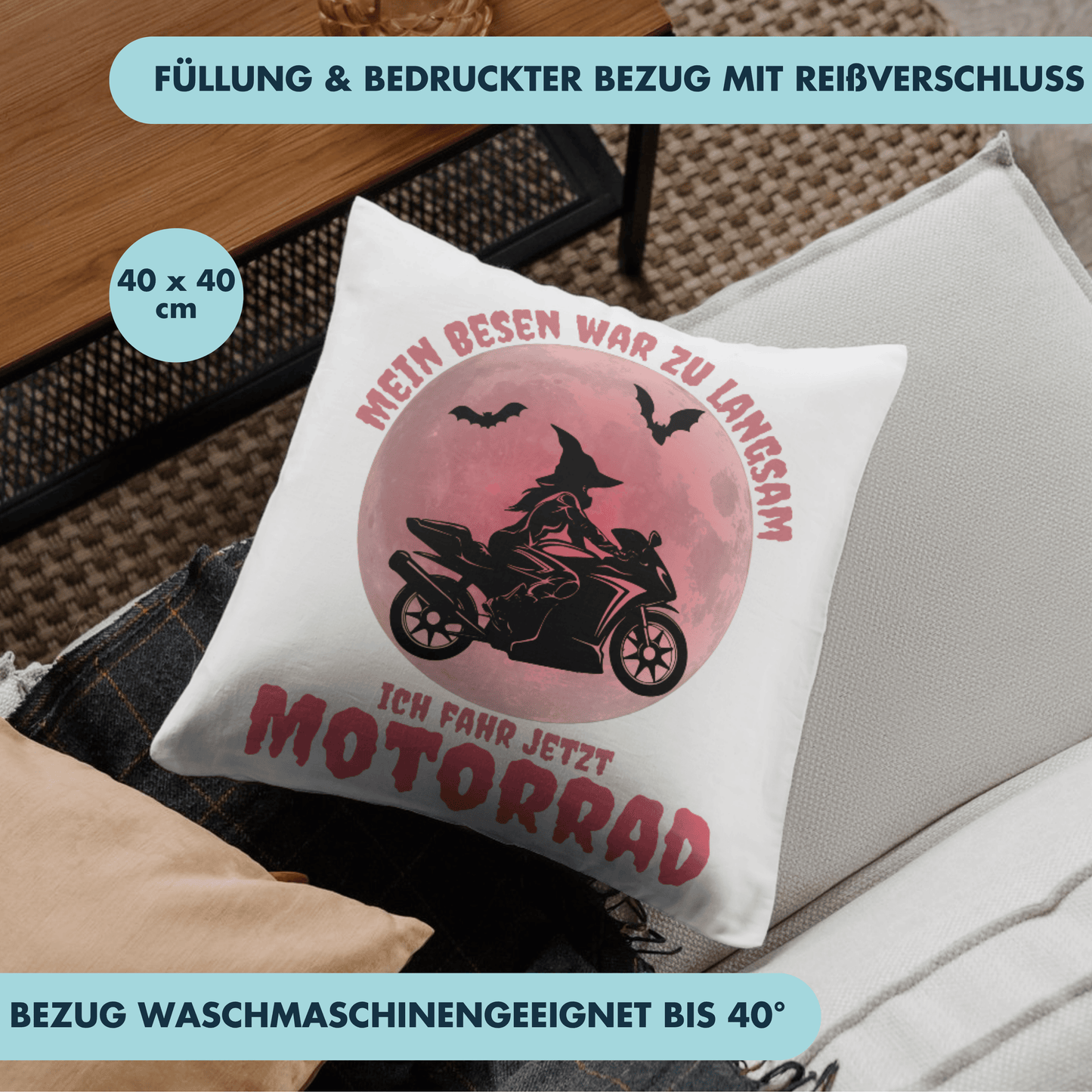 Mein Besen War Zu Langsam Ich Fahr Jetzt Motorrad Hexe Bikerin Deko Kissen