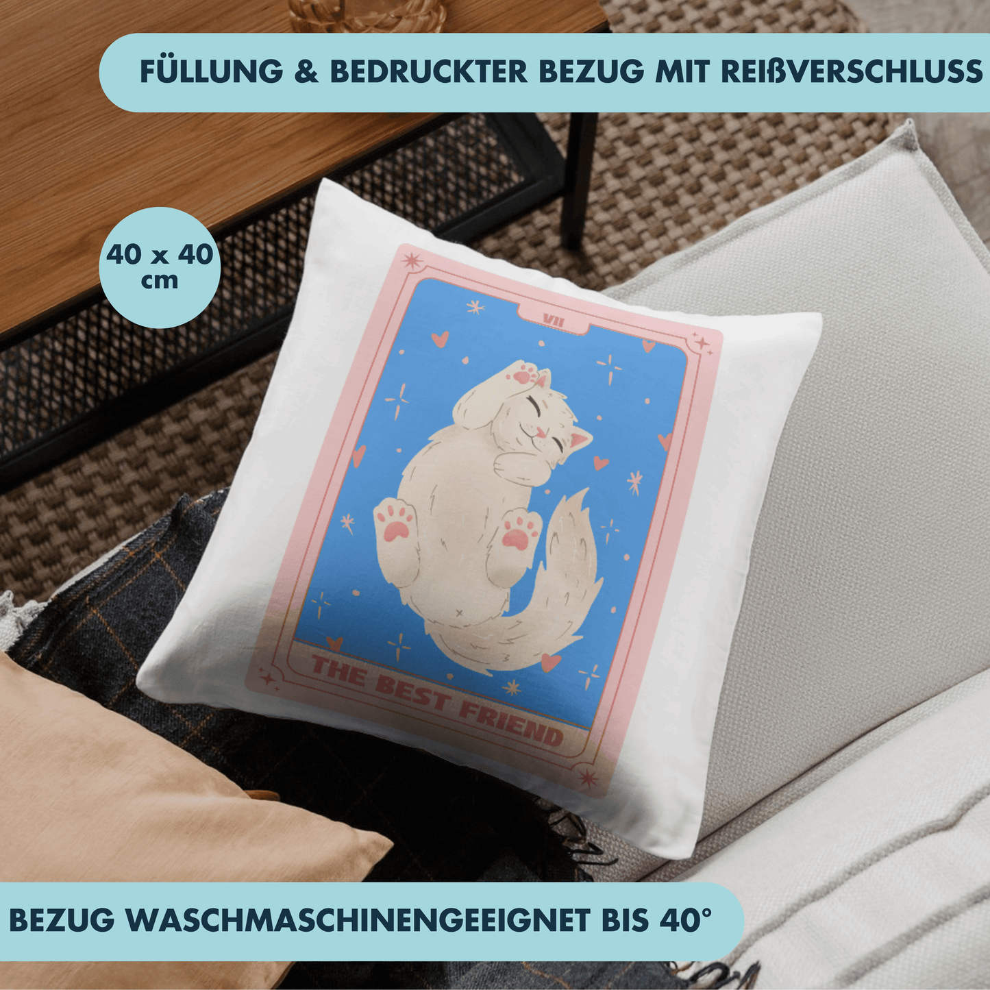 The Best Friend Katze Tarot Karte Deko Kissen