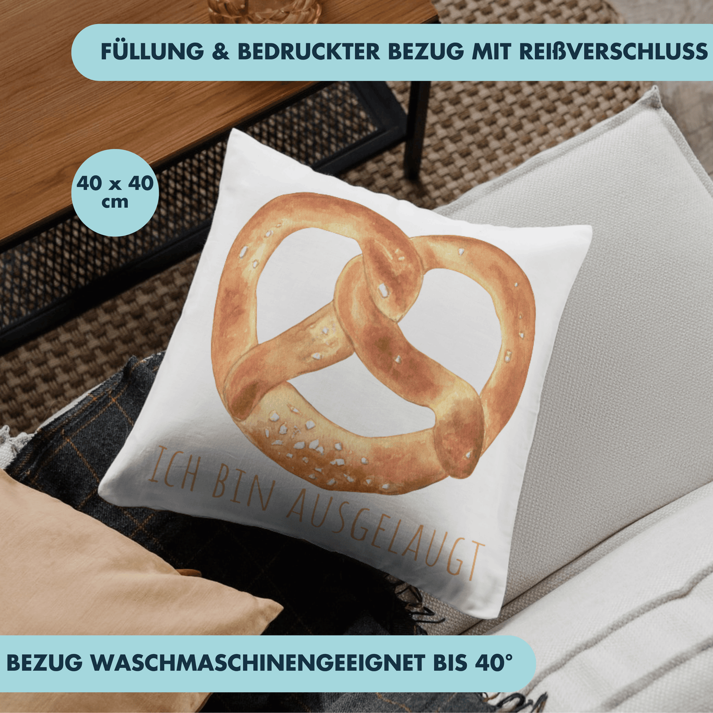 Ich Bin Ausgelaugt Brezel Wortspiel Deko Kissen