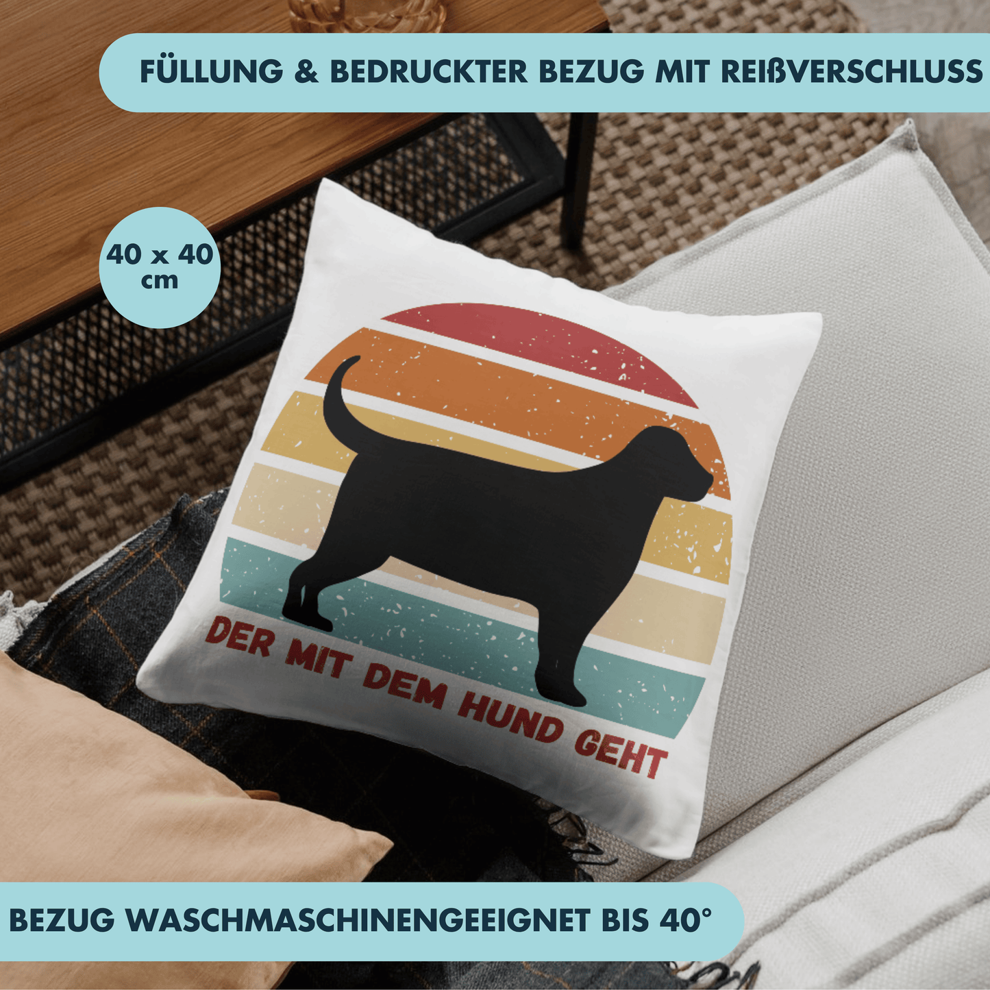 Der Mit Dem Hund Geht Gassi Wortspiel Deko Kissen
