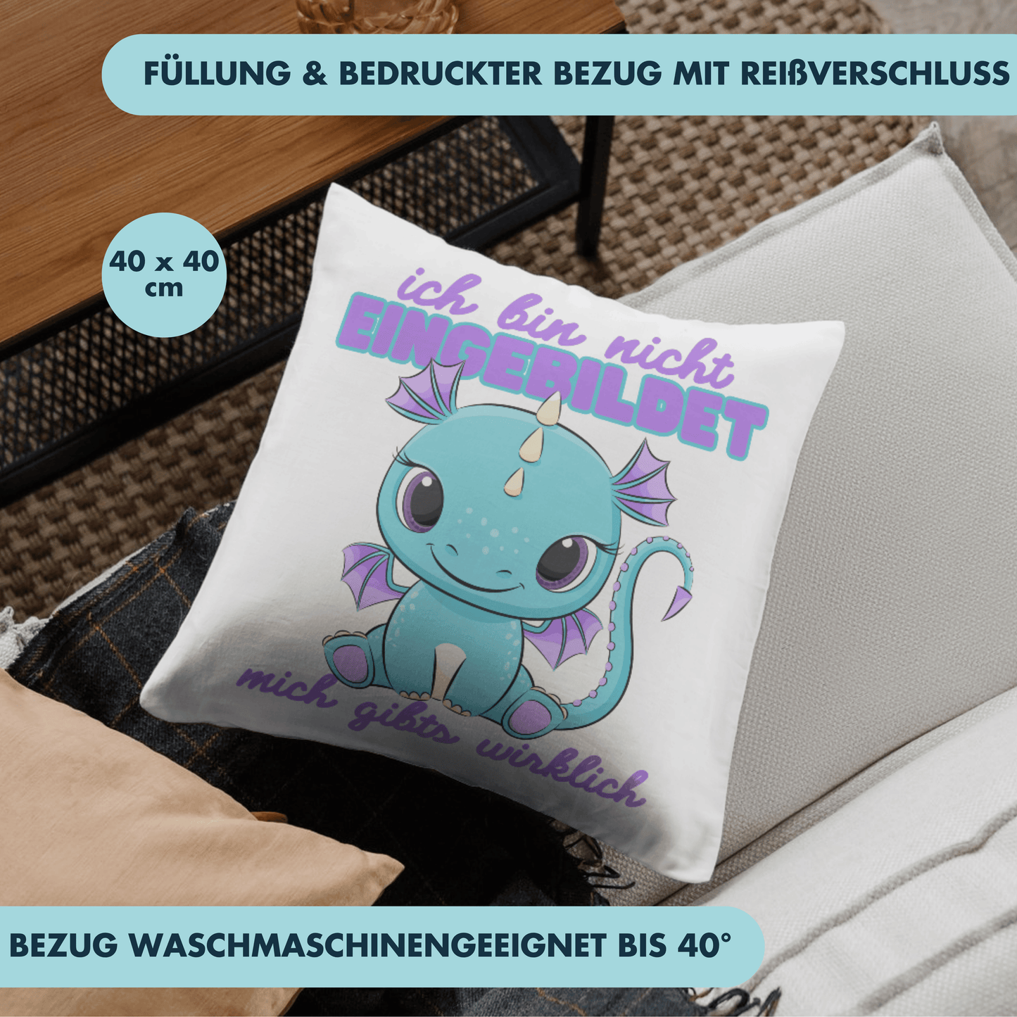 Ich Bin Nicht Eingebildet Mich Gibts Wirklich Drache Deko Kissen