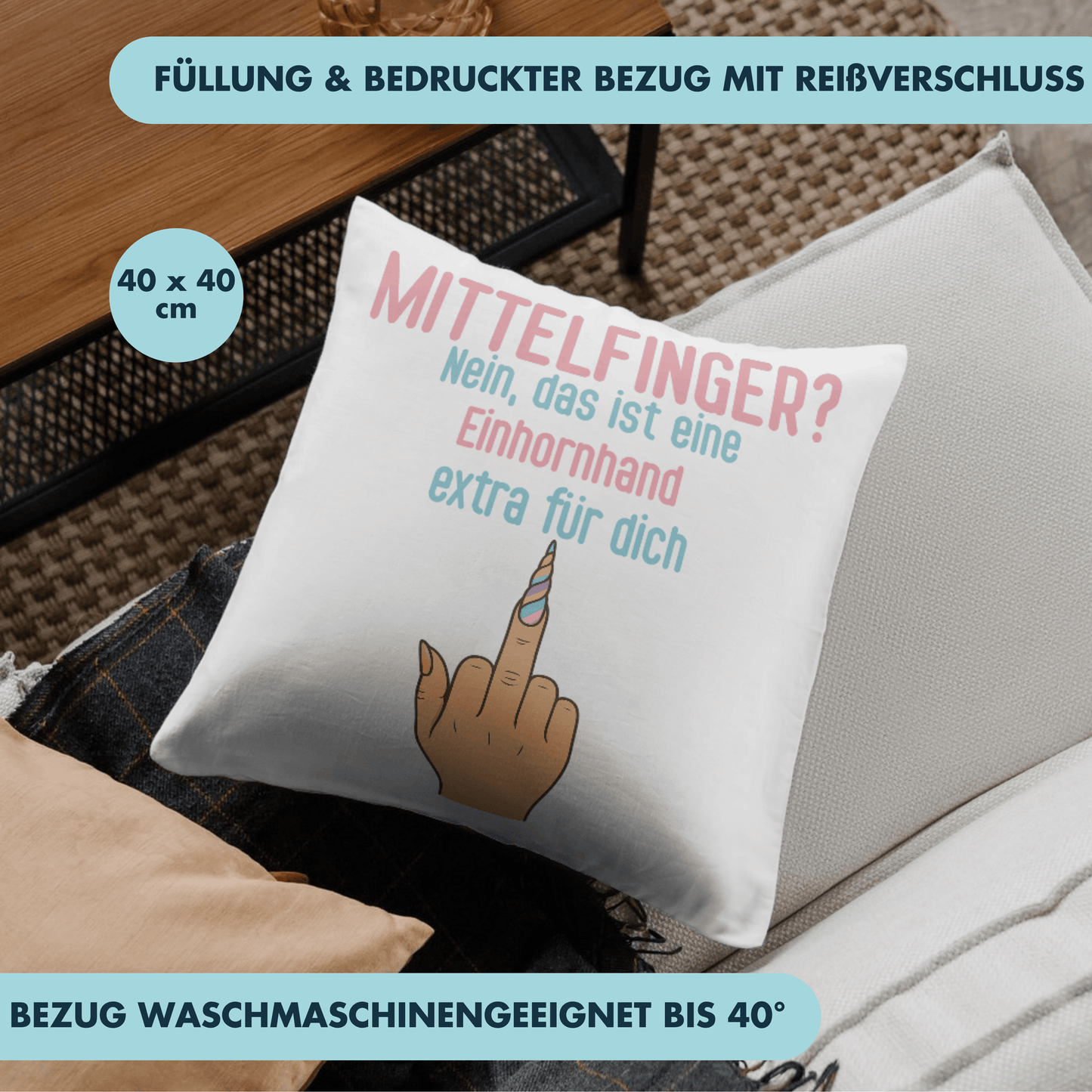Mittelfinger? Nein, Das Ist Eine Einhornhand Extra Für Dich Deko Kissen