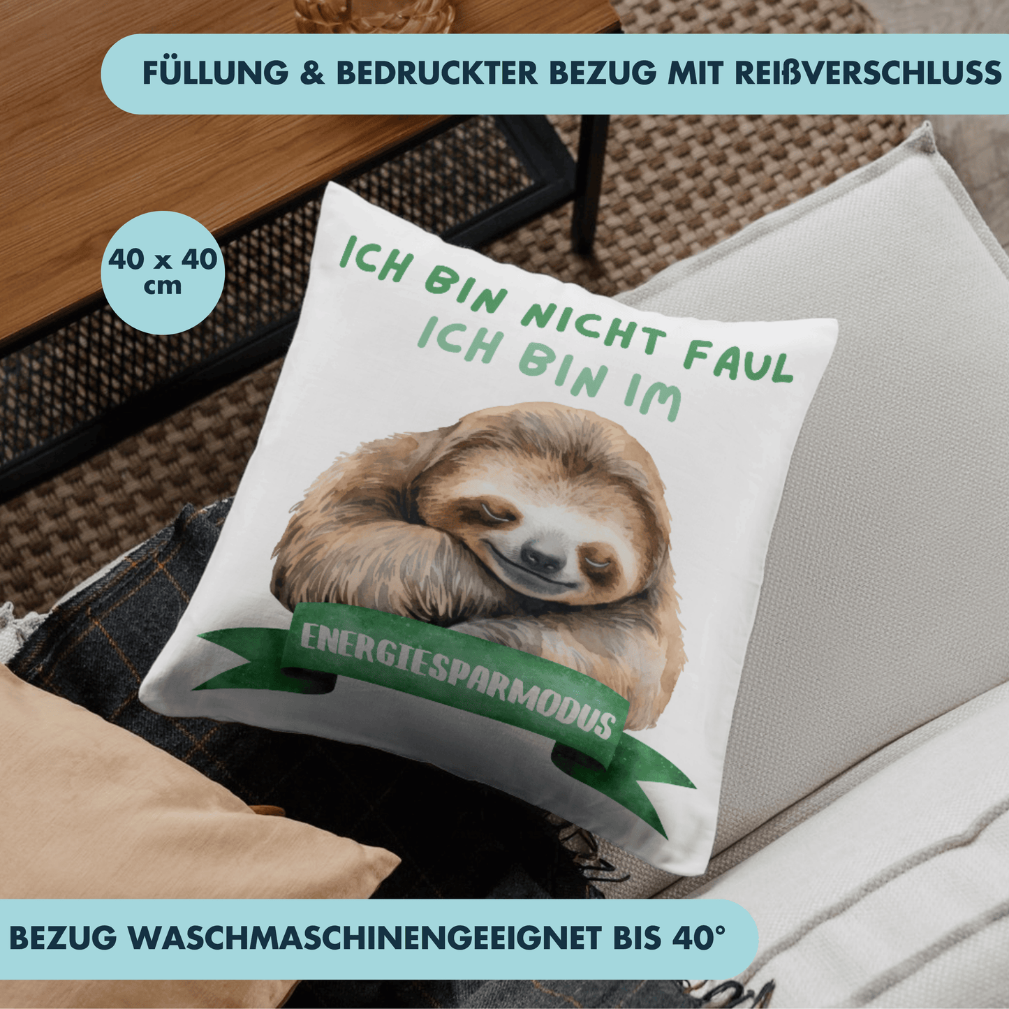 Ich Bin Nicht Faul Ich Bin Im Energiesparmodus Faultier Deko Kissen