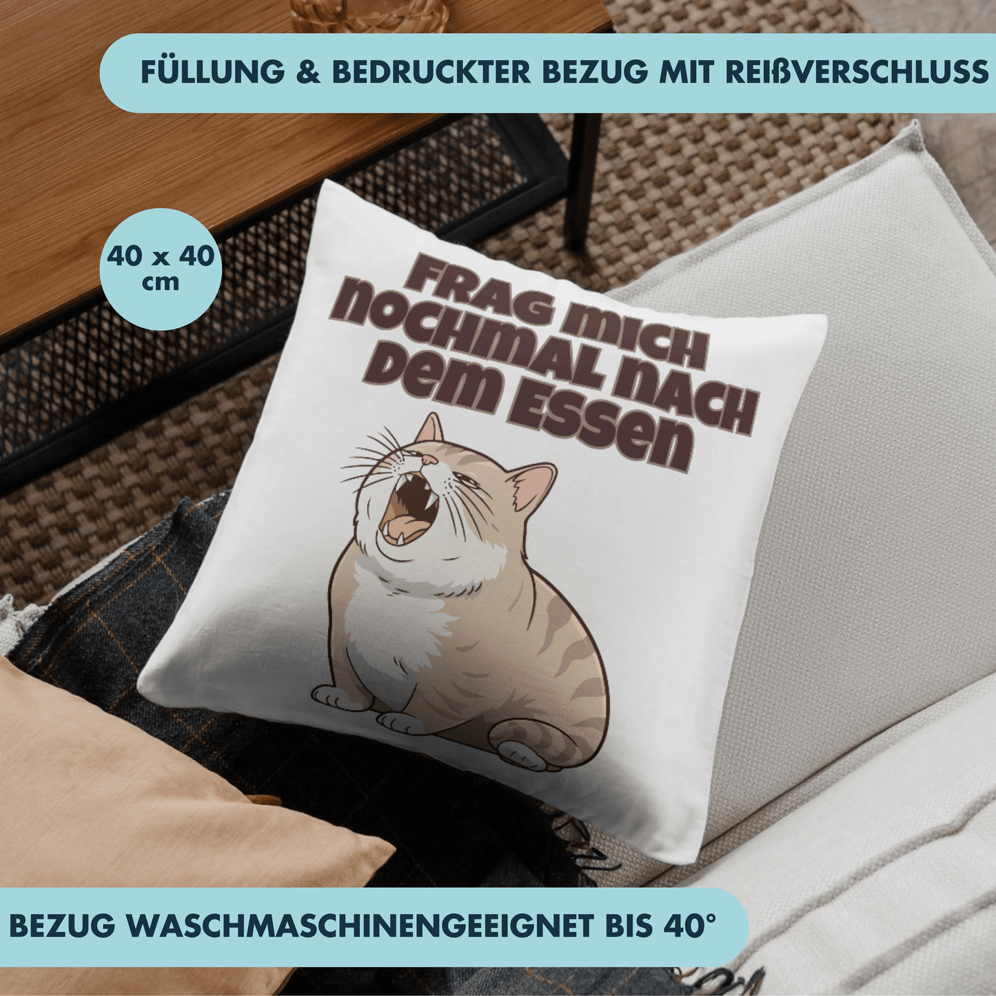 Frag Mich Nochmal Nach Dem Essen Katze Deko Kissen