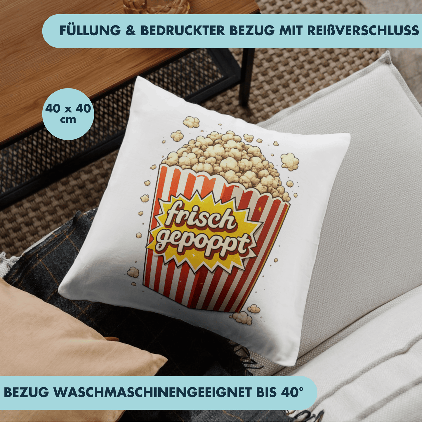 Frisch Gepoppt Popcorn Deko Kissen