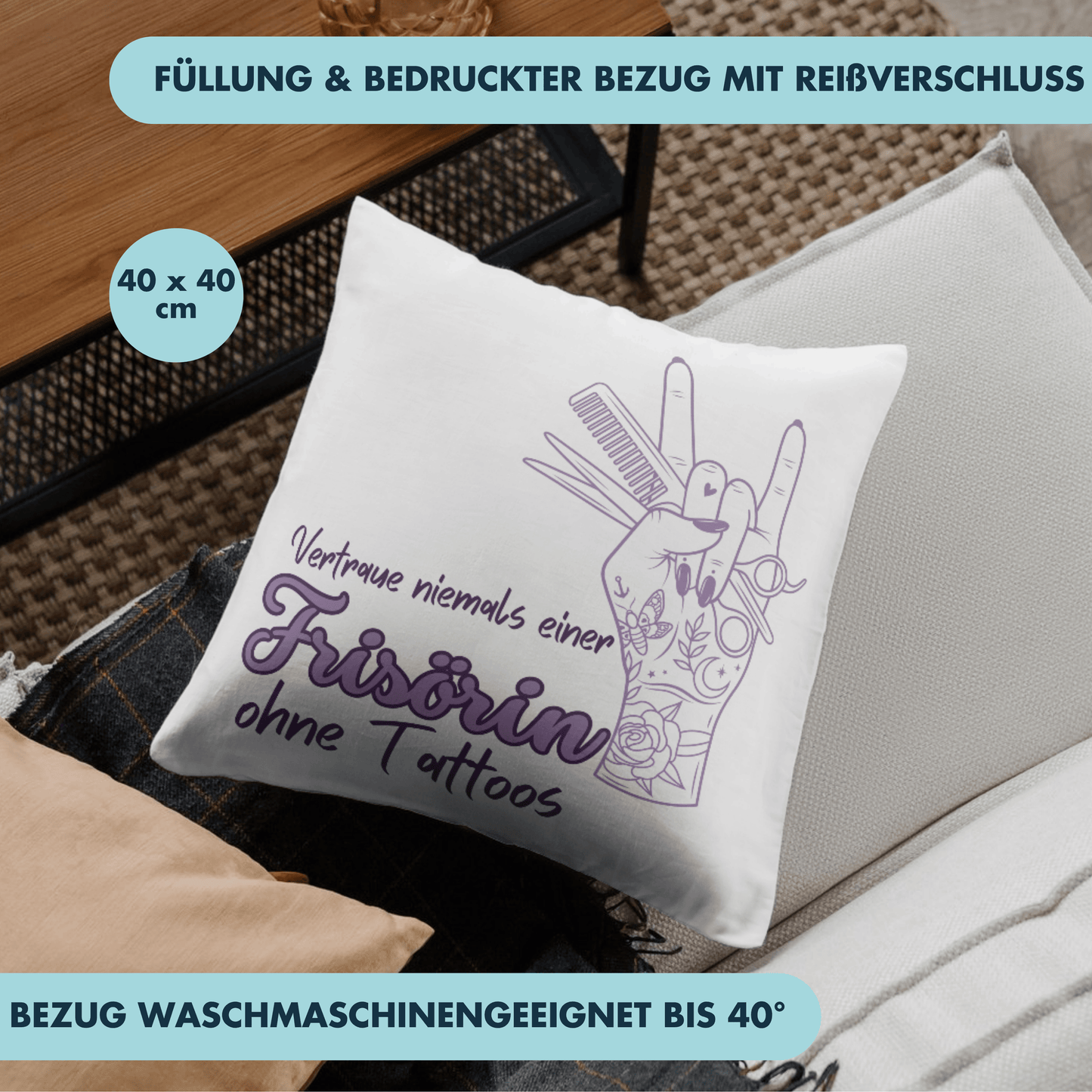 Vertraue Niemals Einer Frisörin Ohne Tattoos Tätowiert Friseurin Deko Kissen