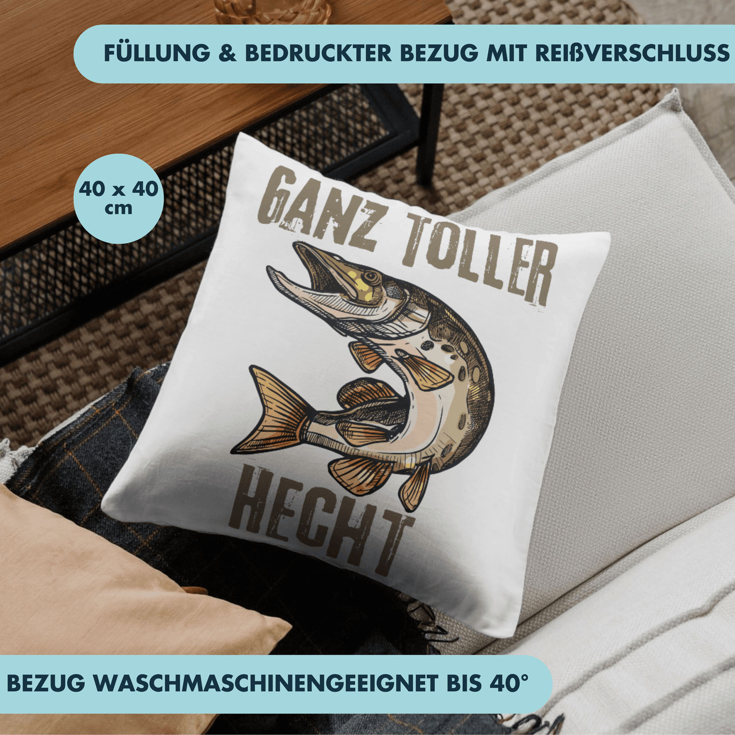 Ganz Toller Hecht Angeln Angler Deko Kissen