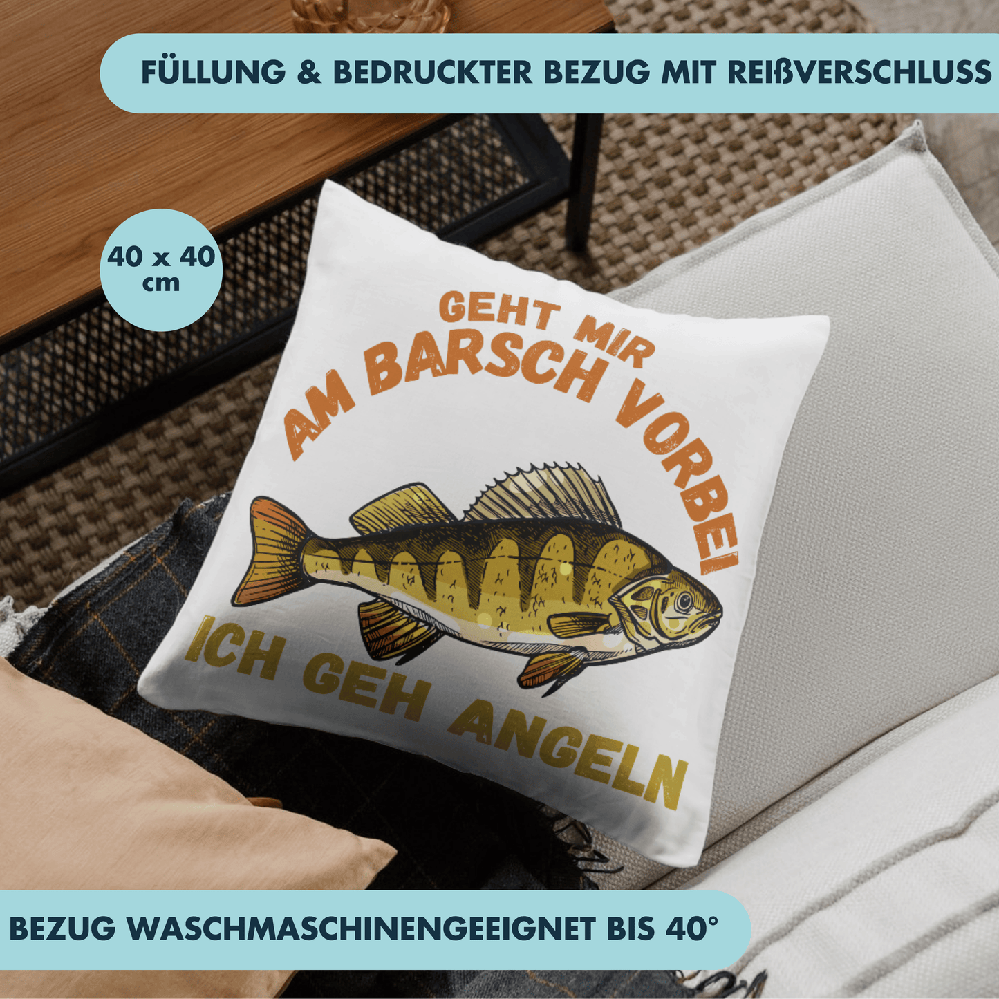 Geht Mir Am Barsch Vorbei Ich Geh Angeln Wortspiel Deko Kissen