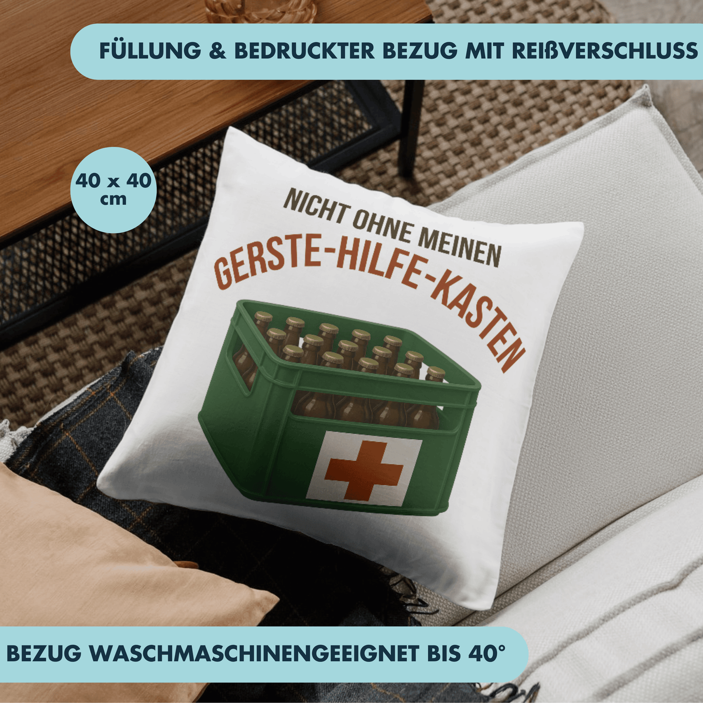 Nicht Ohne Meinen Gerste-Hilfe-Kasten Bier Deko Kissen