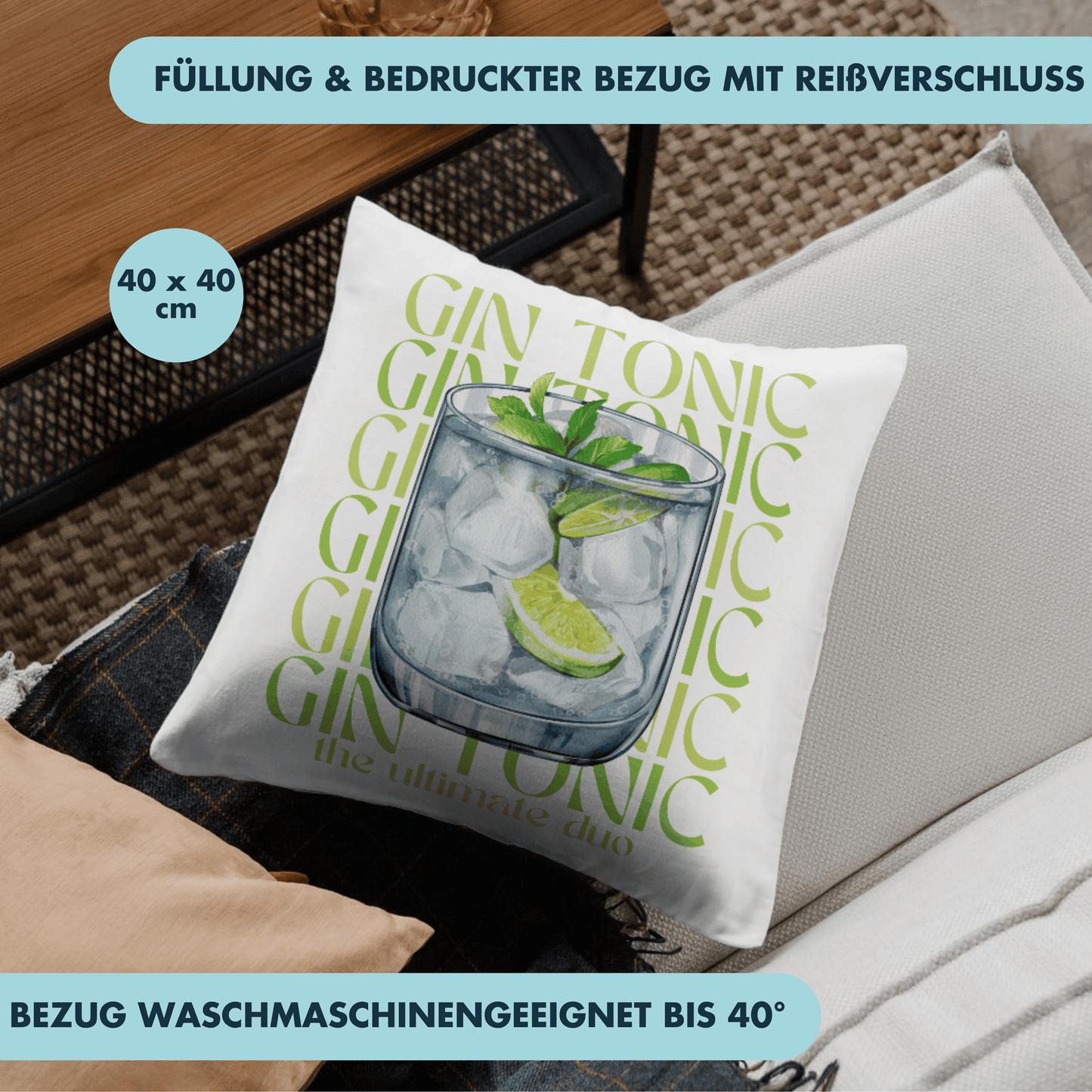Gin Tonic The Ultimate Duo Cocktail Deko Kissen