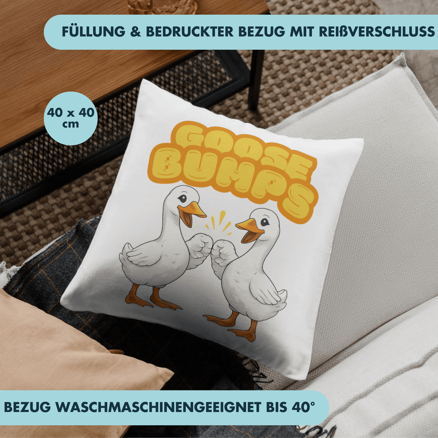 Goosebumps Gänse Wortspiel Deko Kissen