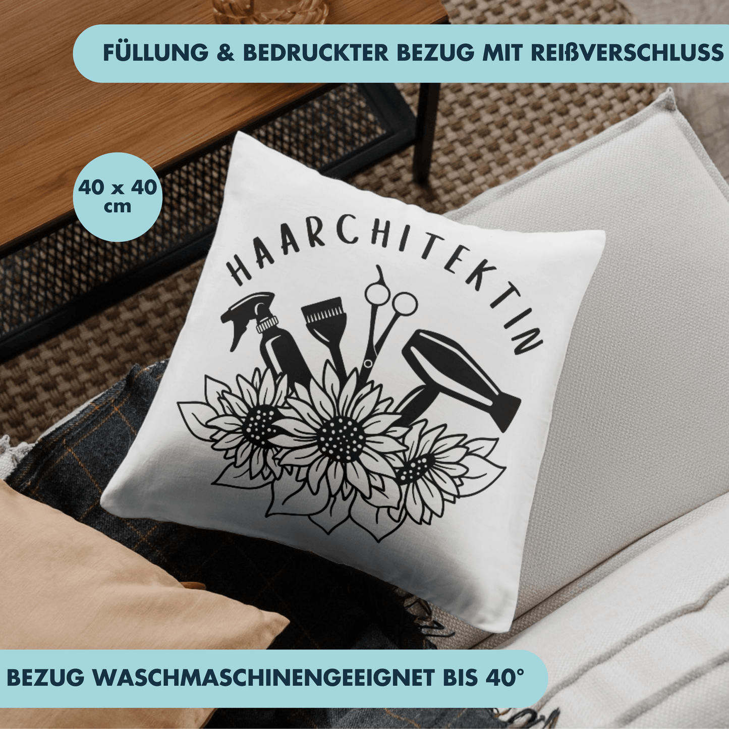 Haarchitektin Wortspiel Friseurin Deko Kissen