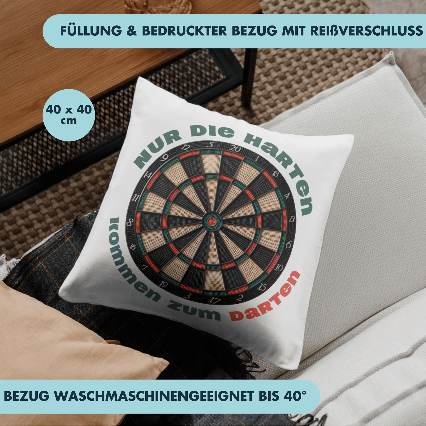Nur Die Harten Kommen Zum Darten Darts Deko Kissen
