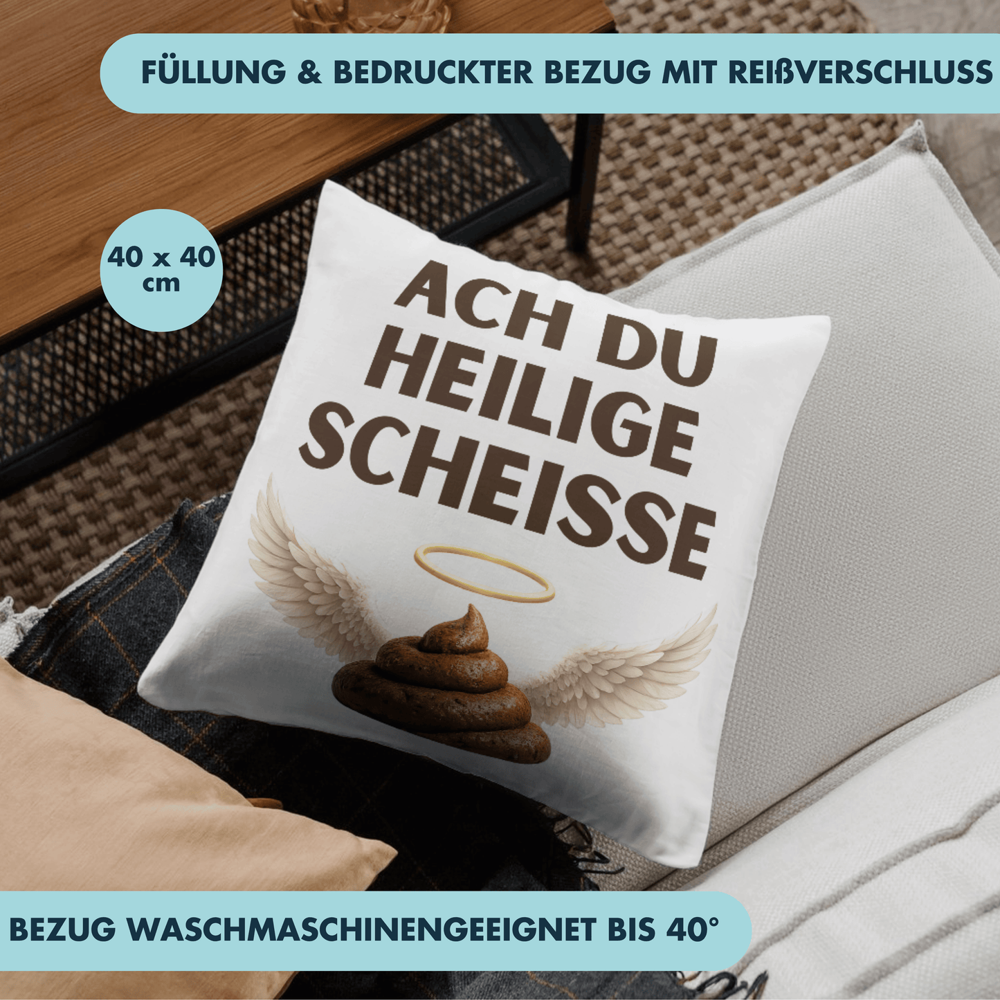 Ach Du Heilige Scheiße Wortspiel Deko Kissen