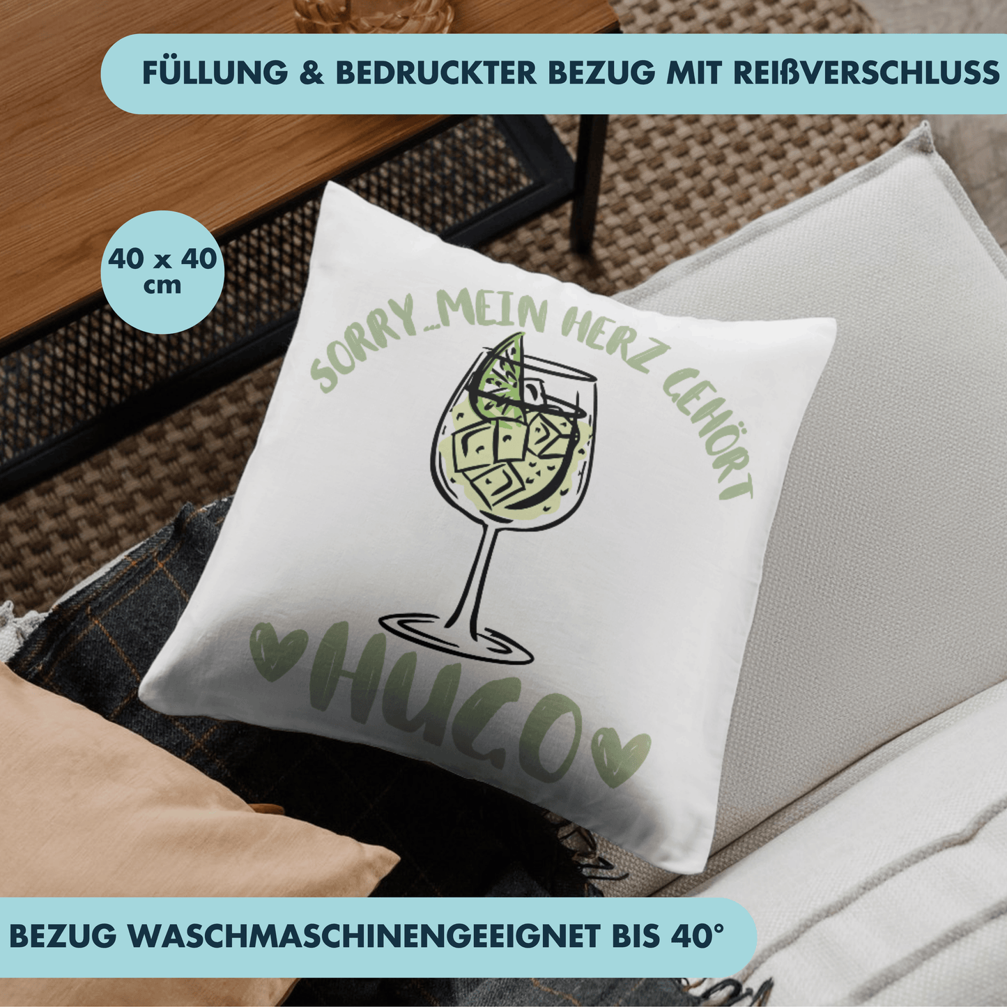 Sorry Mein Herz Gehört Hugo Spritz Cocktail Deko Kissen