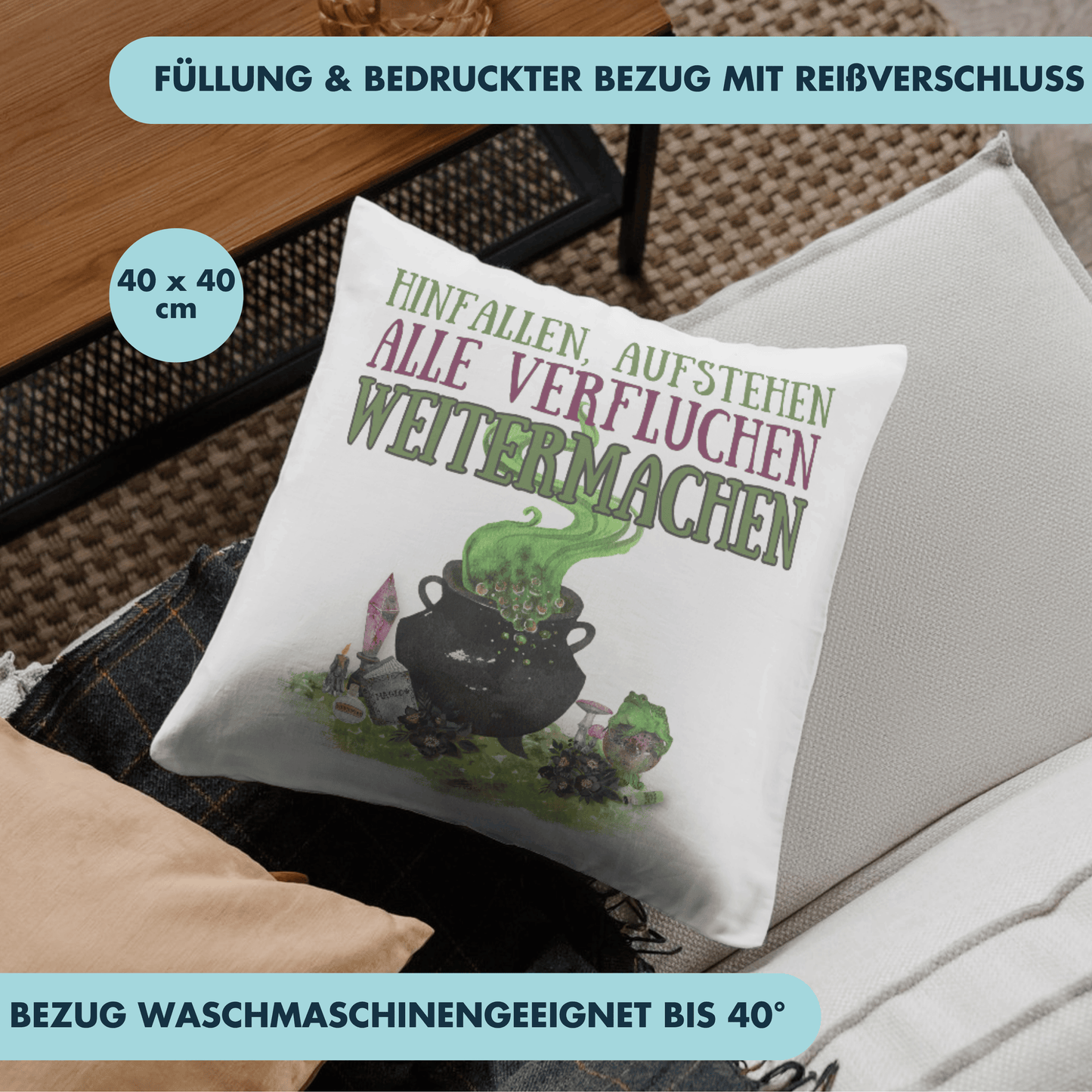 Hinfallen Austehen Alle Verfluchen Weitermachen Hexe Deko Kissen
