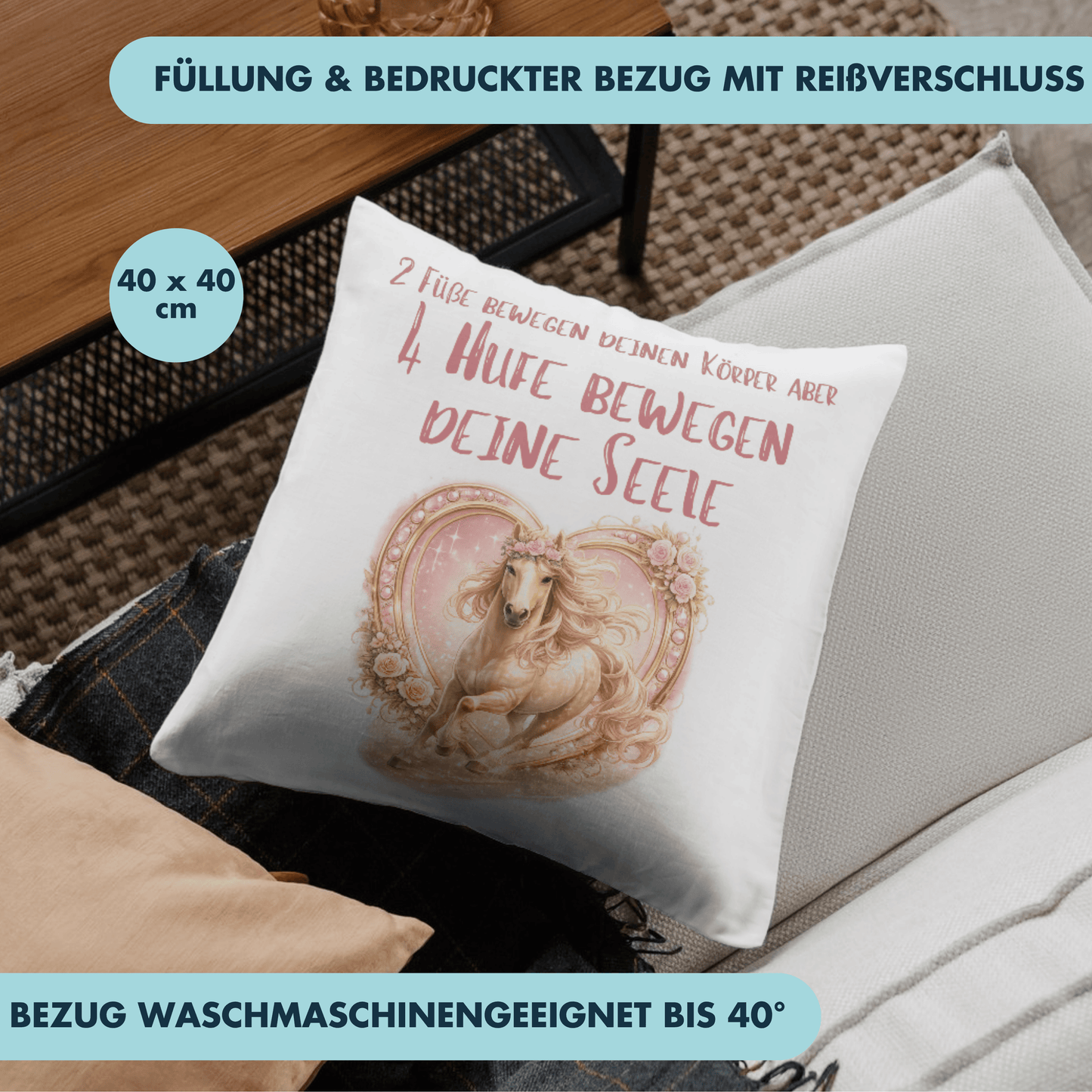 2 Füße Bewegen Deinen Körper Aber 4 Hufe Bewegen Deine Seele Pferd Reiten Deko Kissen