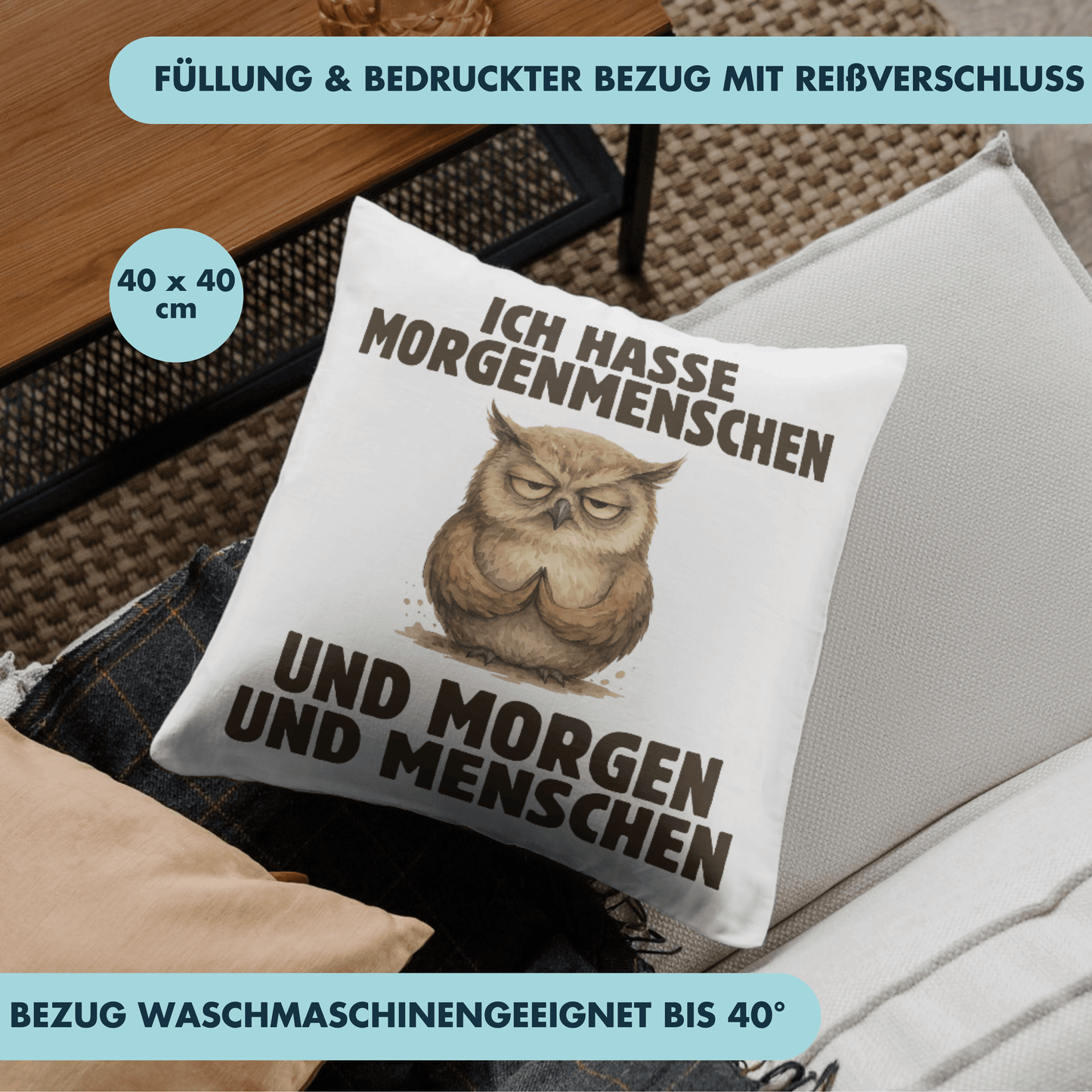 Ich Hasse Morgenmenschen Und Morgen Und Menschen Deko Kissen
