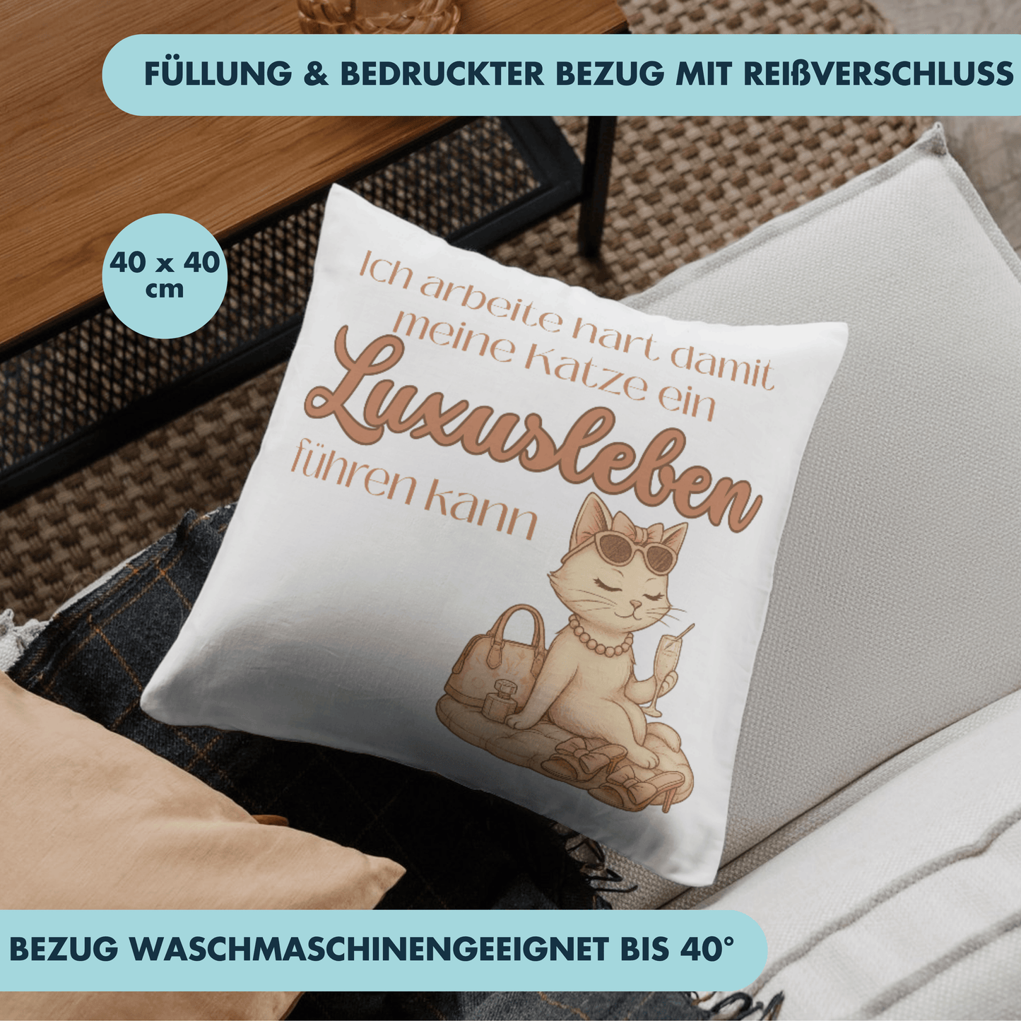 Ich Arbeite Hart Damit Meine Katze Ein Luxusleben Führen Kann Deko Kissen