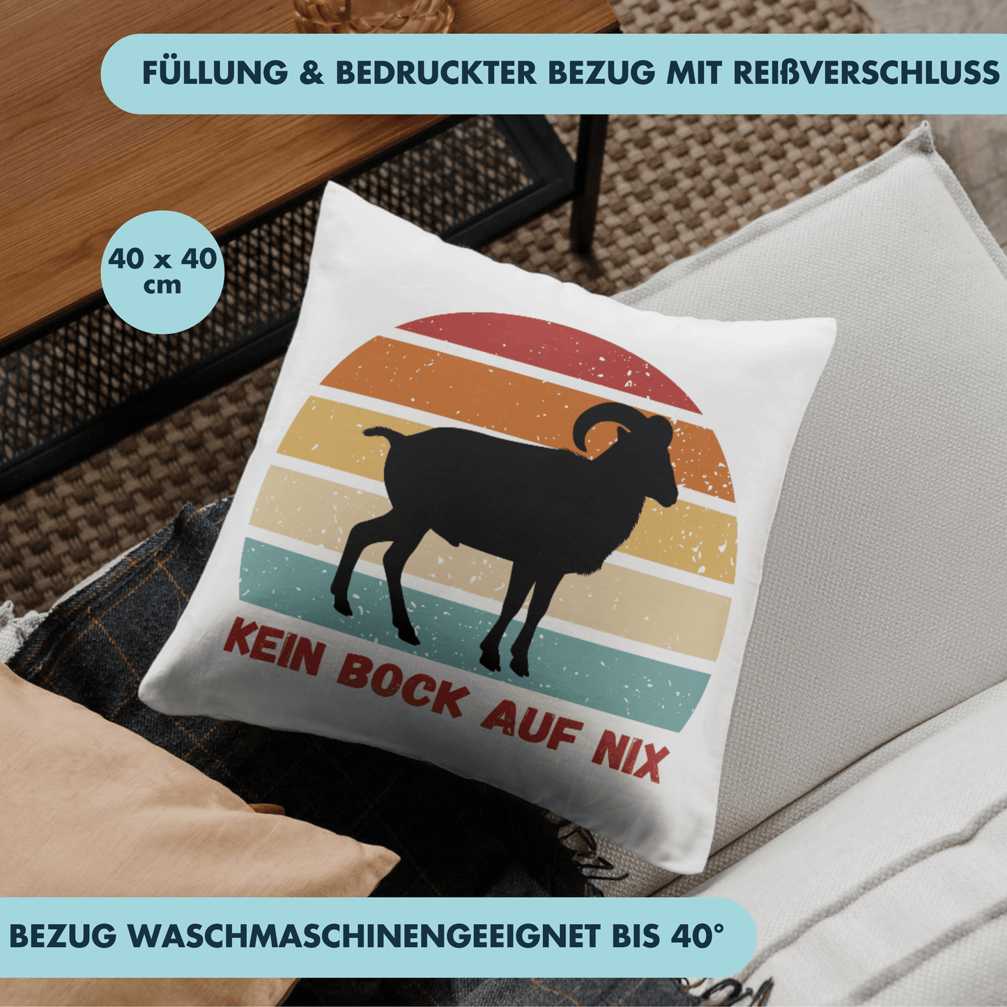 Kein Bock Auf Nix Ziegenbock Sprichwort Deko Kissen