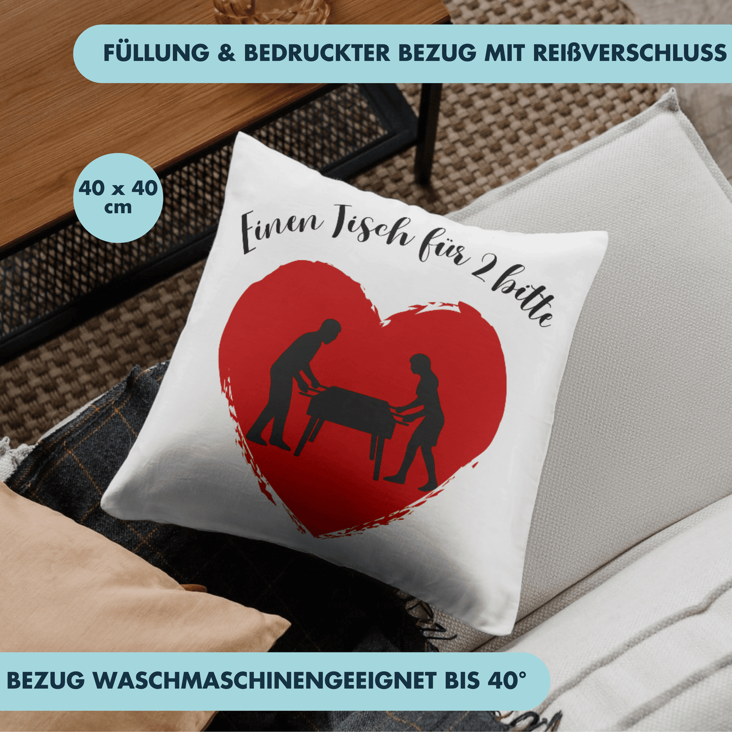 Einen Tisch Für 2 Bitte Kicker Deko Kissen
