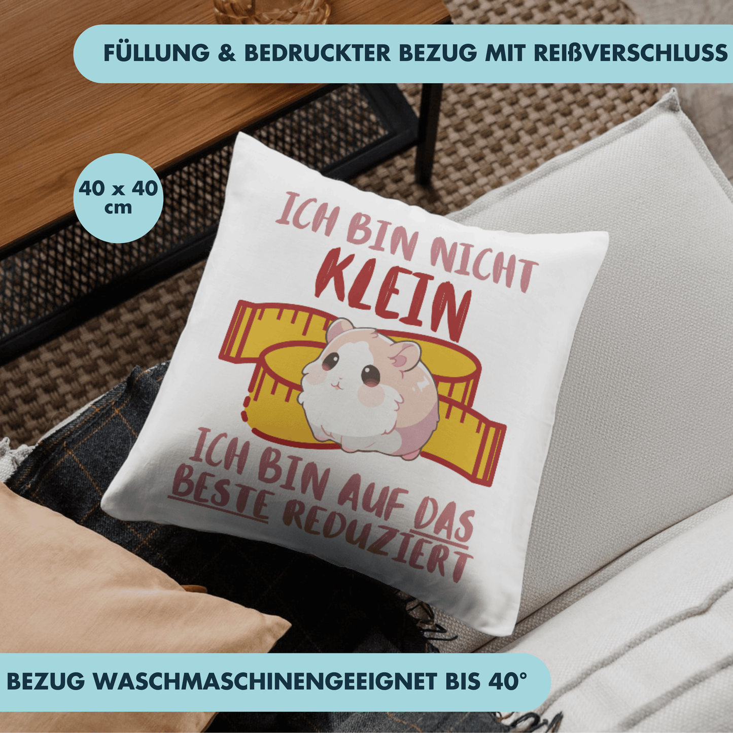 Ich Bin Nicht Klein Ich Bin Auf Das Beste Reduziert Hamster Deko Kissen