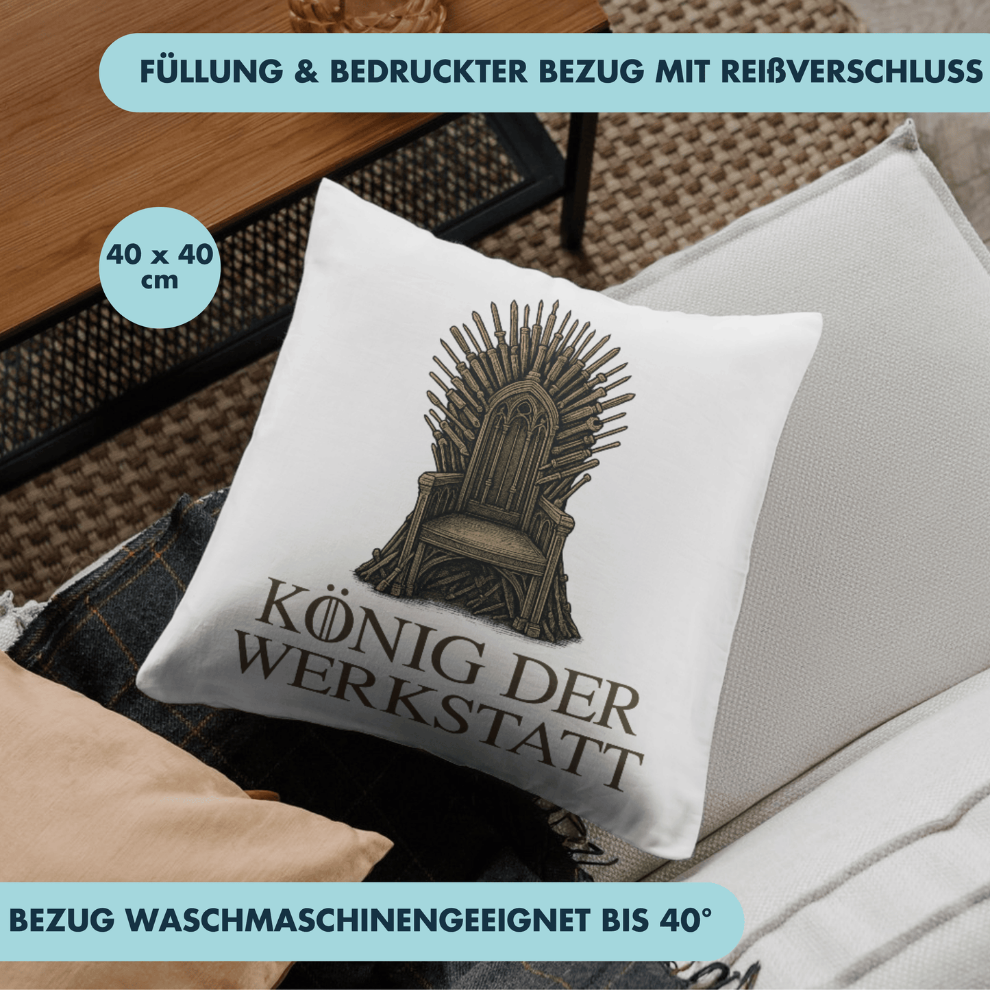 König Der Werkstatt Thron Aus Werkzeug Deko Kissen