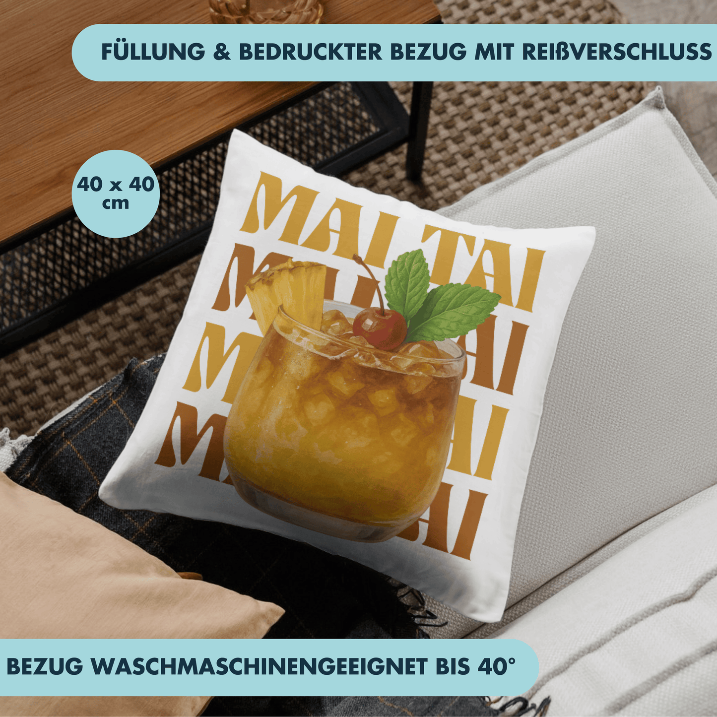 Mai Tai Cocktail Deko Kissen