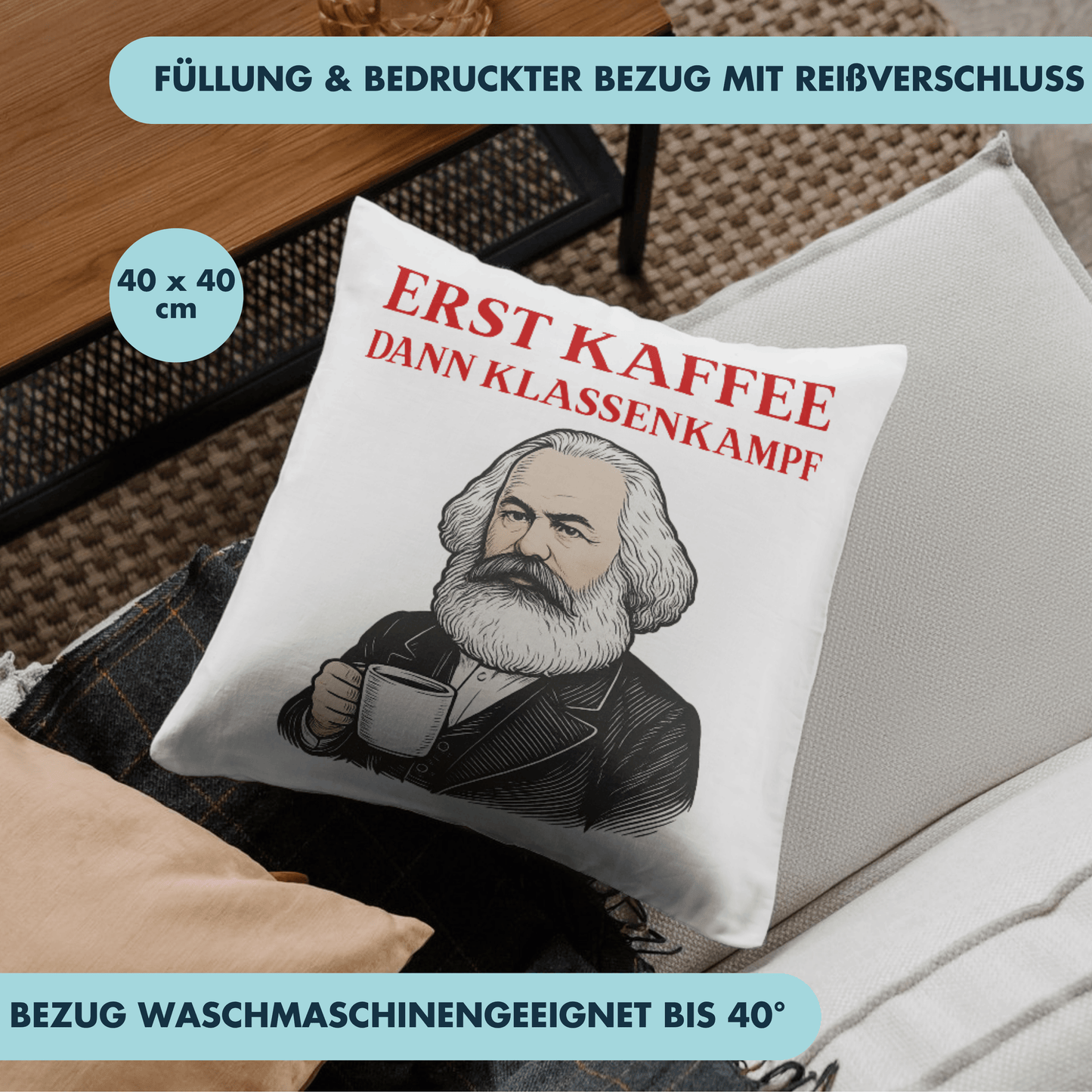 Erst Kaffee Dann Klassenkampf Karl Marx Deko Kissen