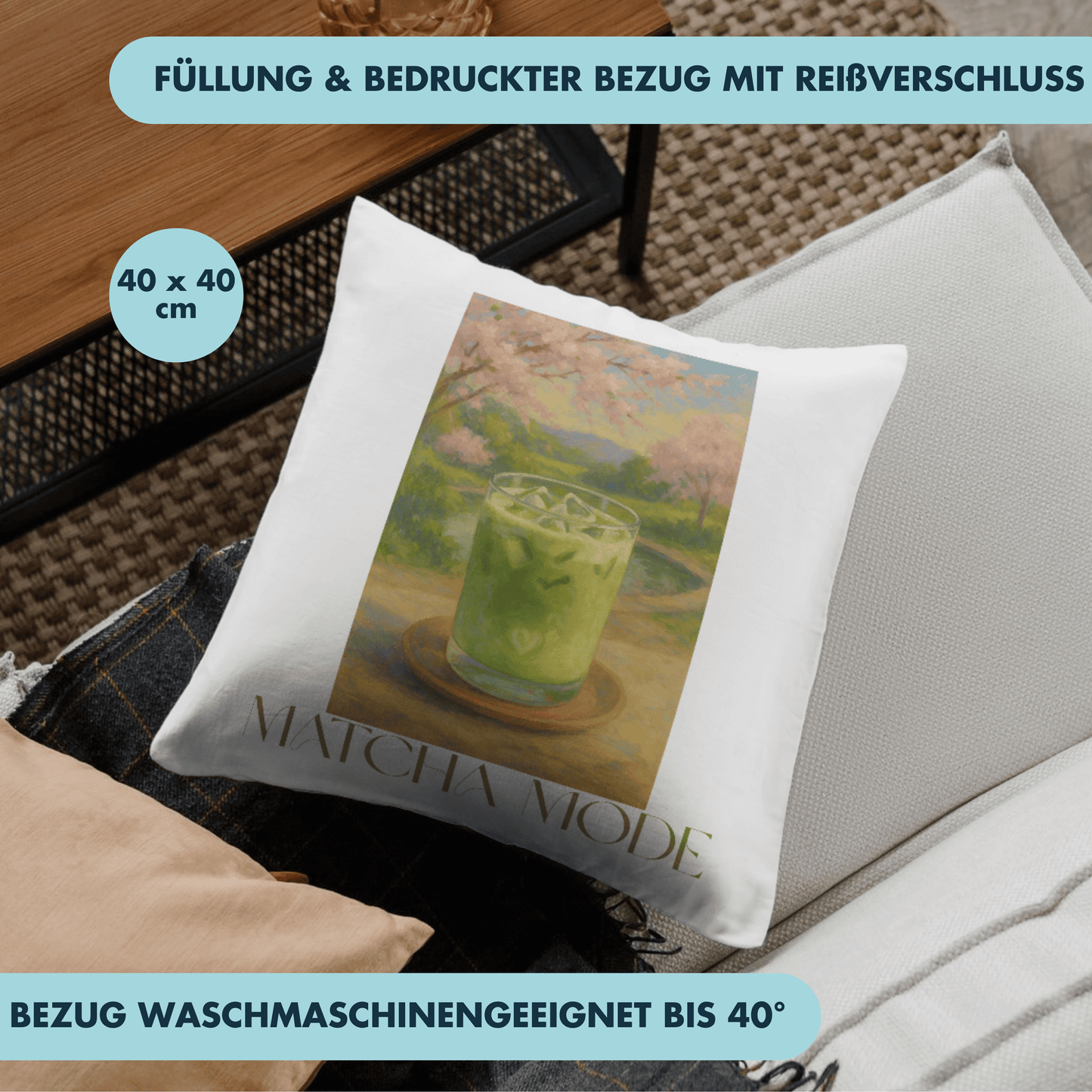 Matcha Mode Iced Latte Kunst Deko Kissen