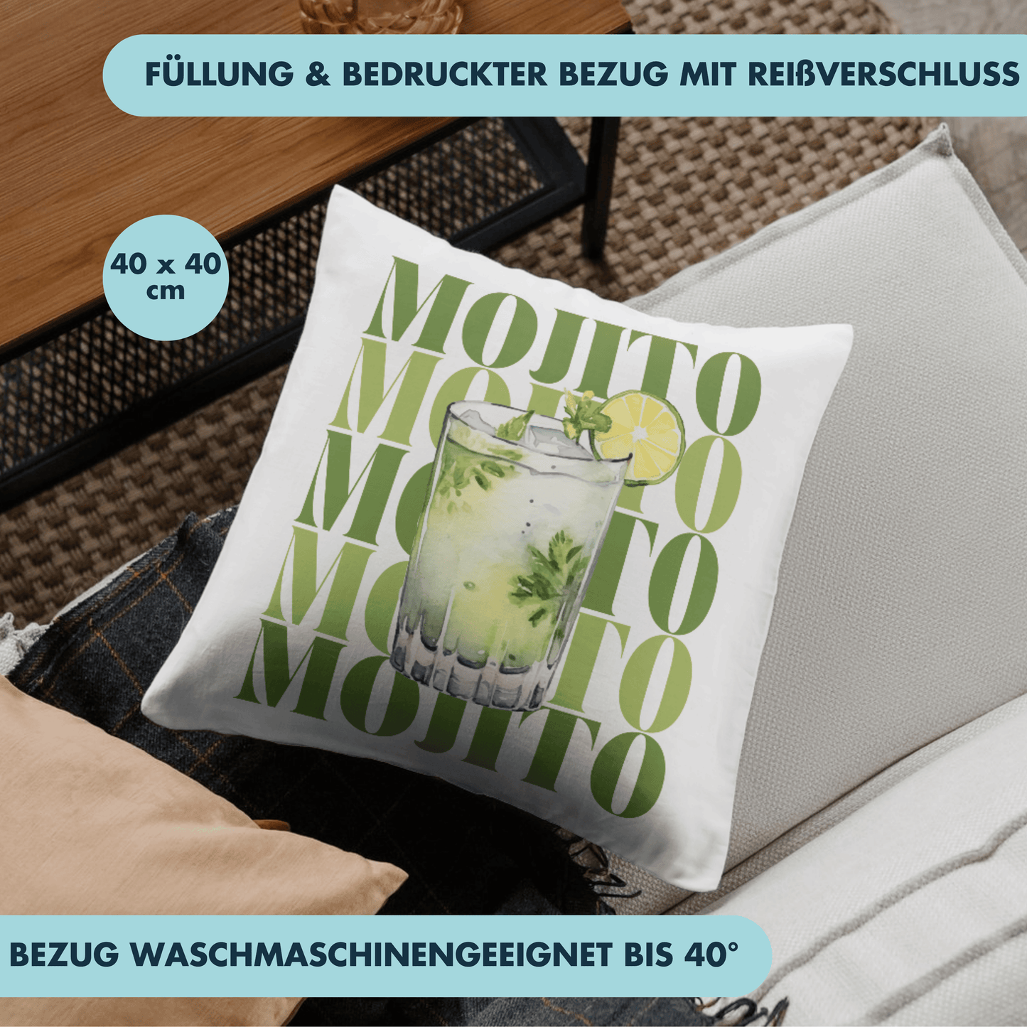 Mojito Cocktail Deko Kissen