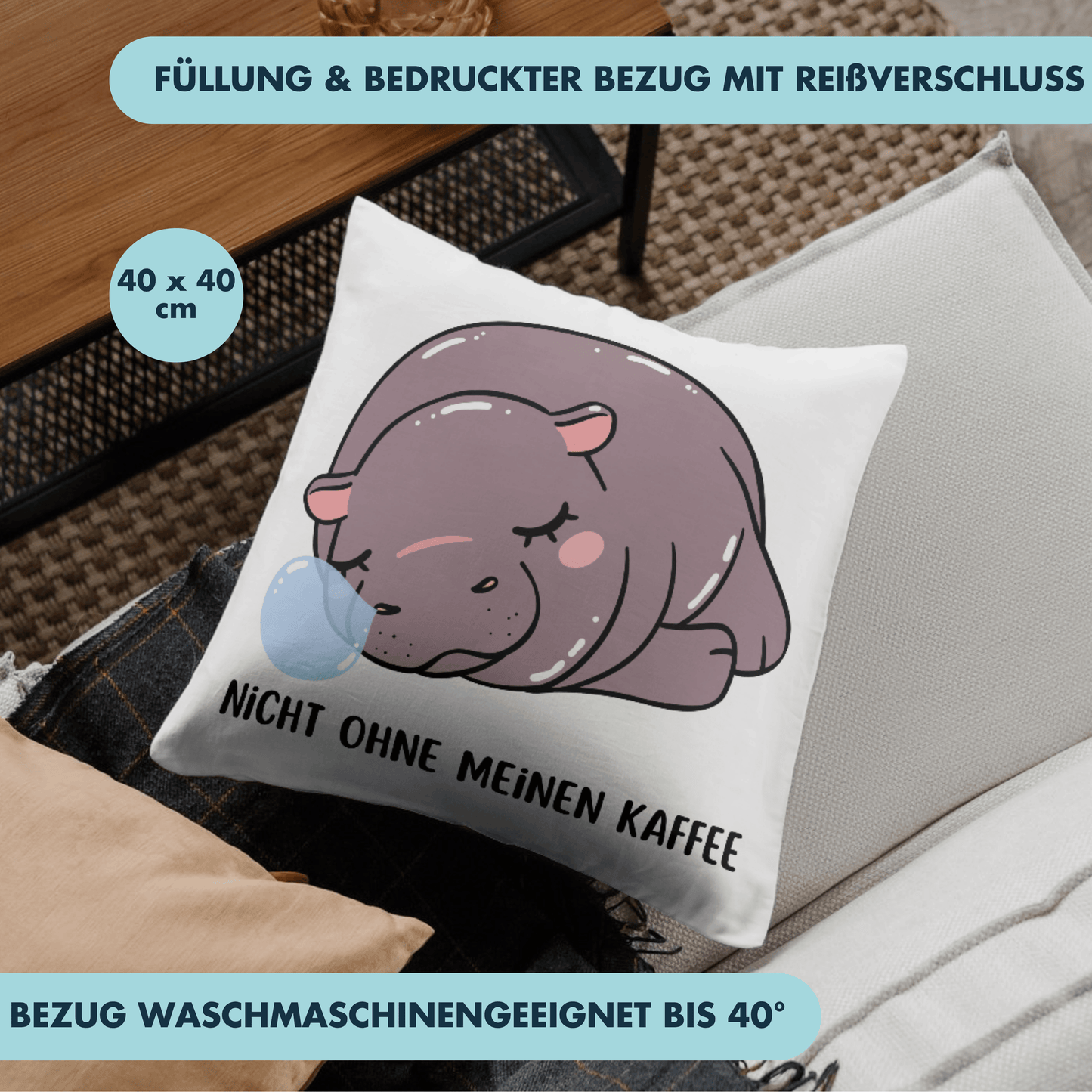 Nicht Ohne Meinen Kaffee Baby Hippo Deko Kissen