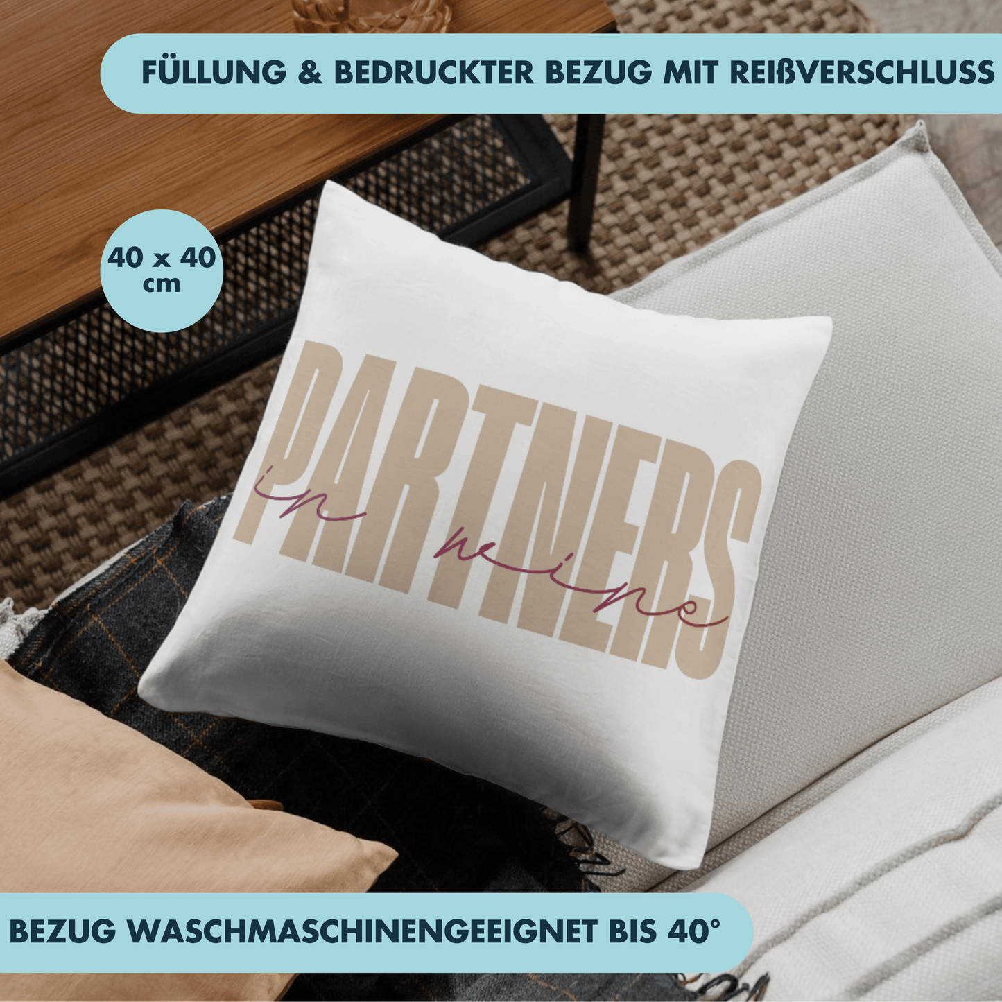 Partners In Wine Wortspiel Wein Liebe Deko Kissen