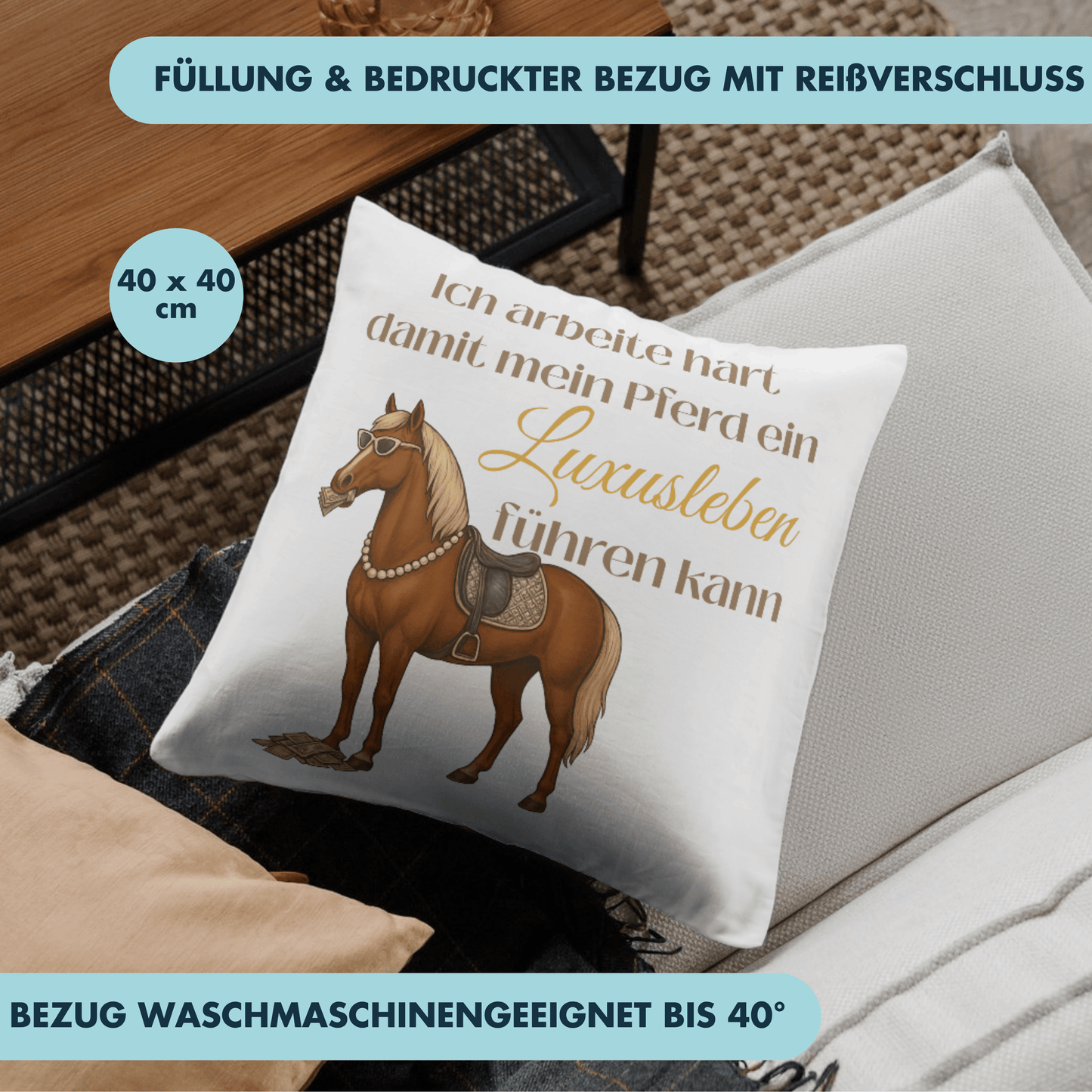 Ich Arbeite Hart Damit Mein Pferd Ein Luxusleben Führen Kann Deko Kissen