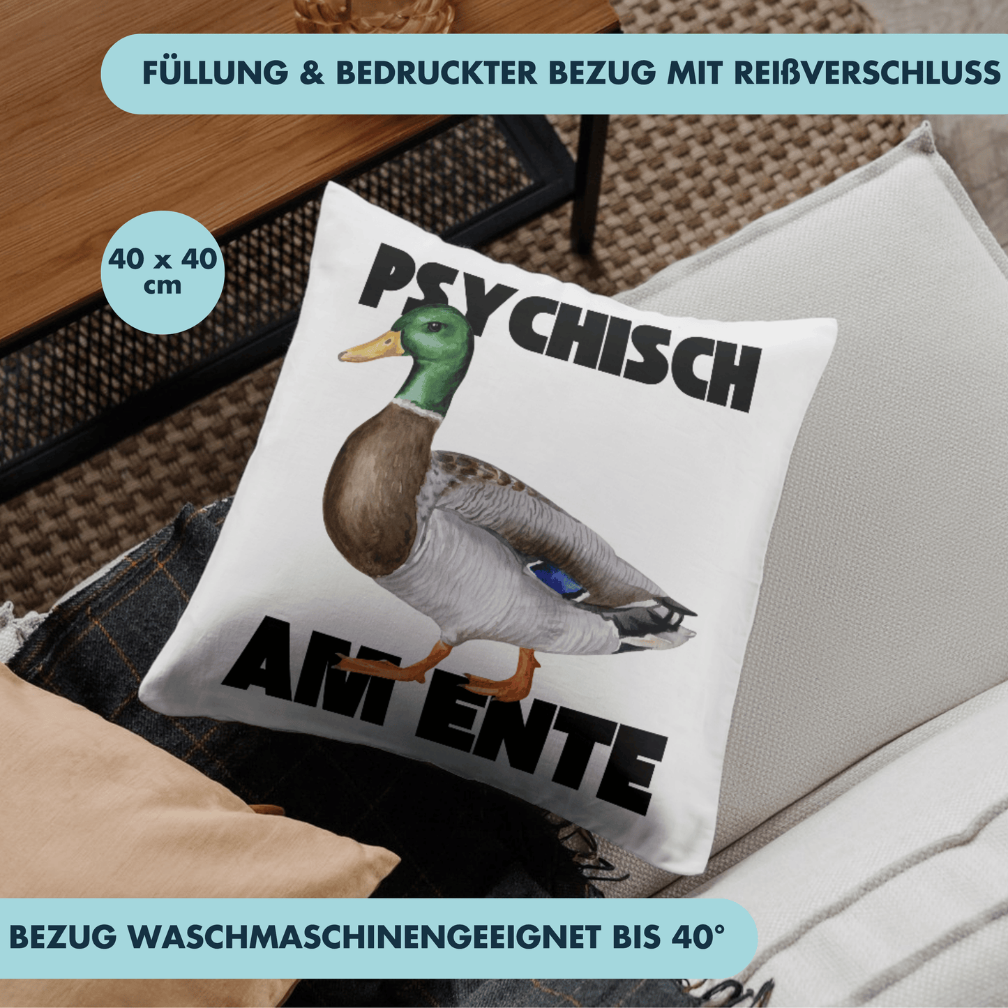 Psychisch Am Ente Wortspiel Meme Deko Kissen