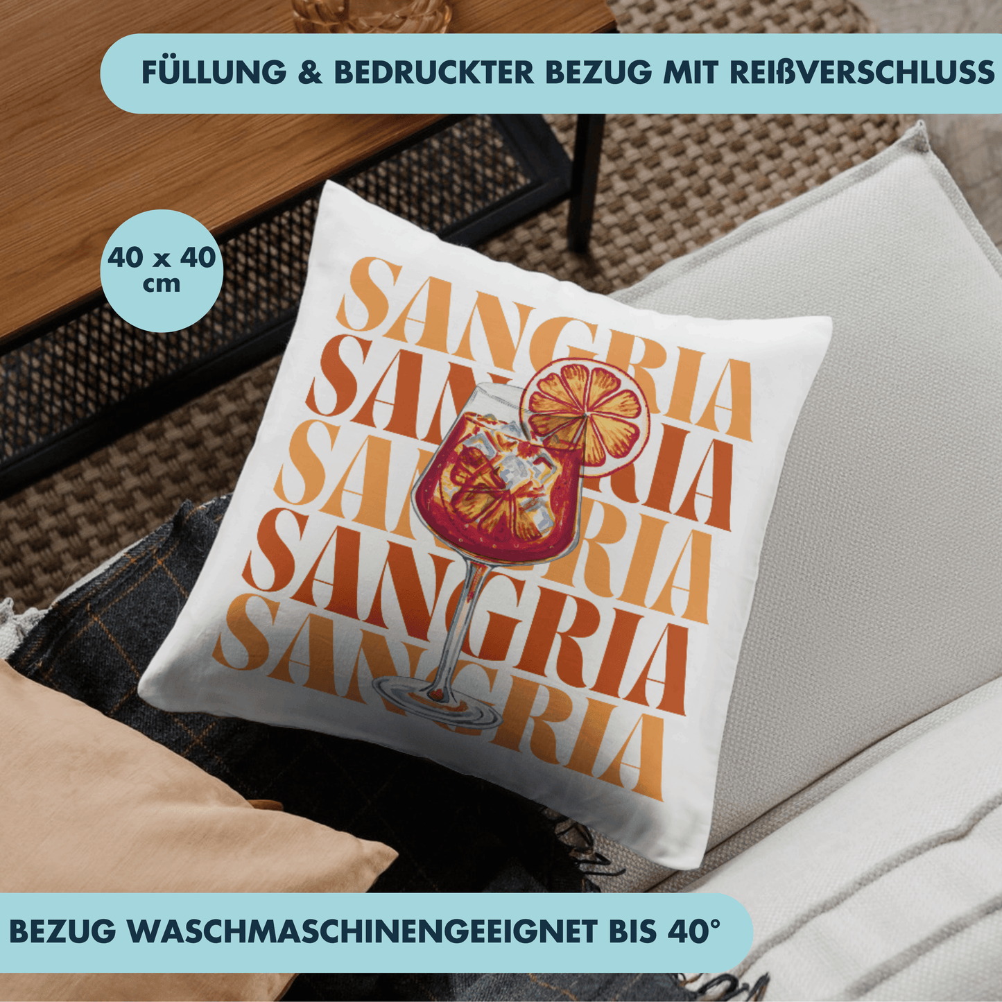 Sangria Wein Cocktail Deko Kissen