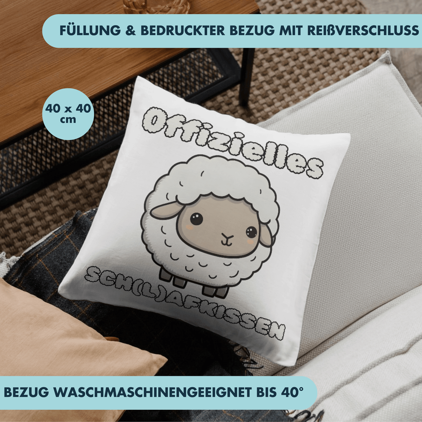 Offizielles Schlafkissen Schaf Wortspiel Deko Kissen