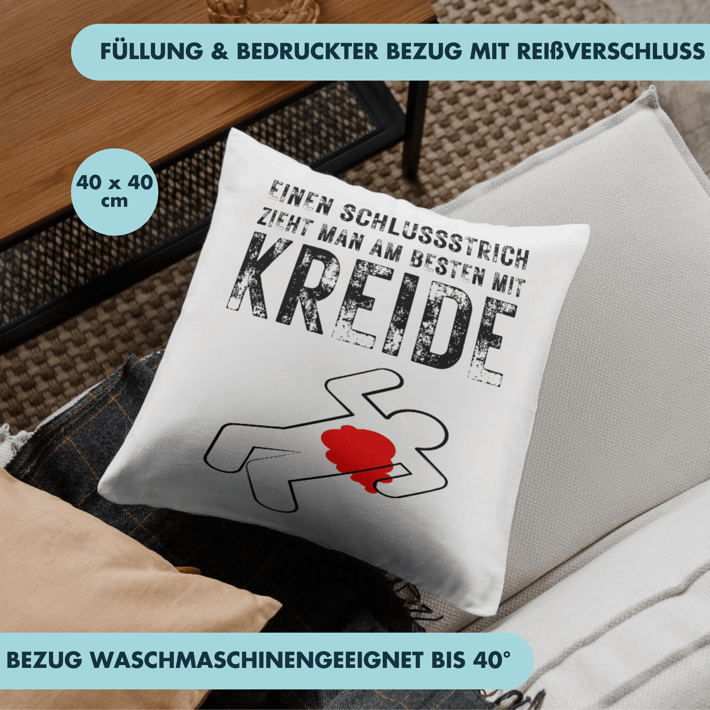 Einen Schlussstrich Zieht Man Am Besten Mit Kreide Krimi Deko Kissen