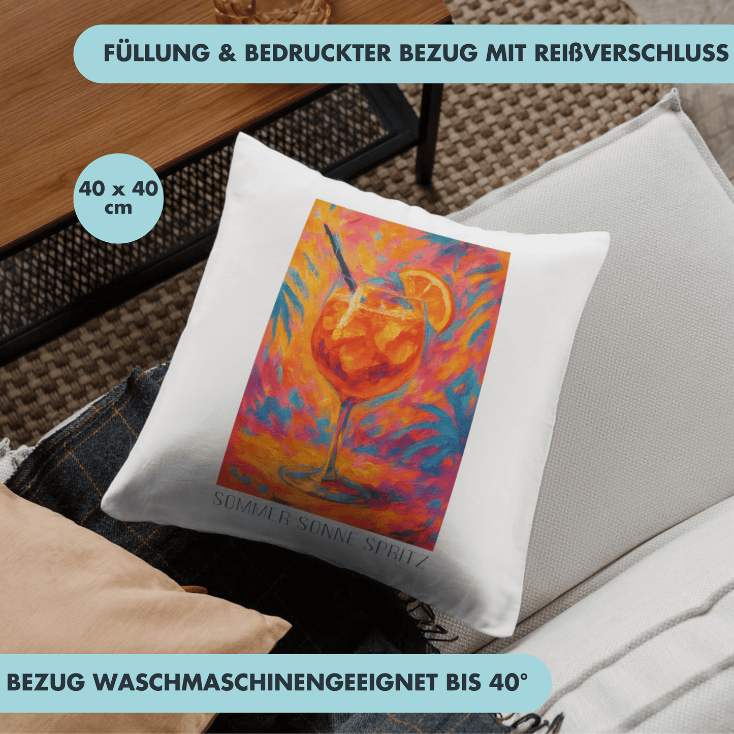 Sommer Sonne Spritz Cocktail Deko Kissen