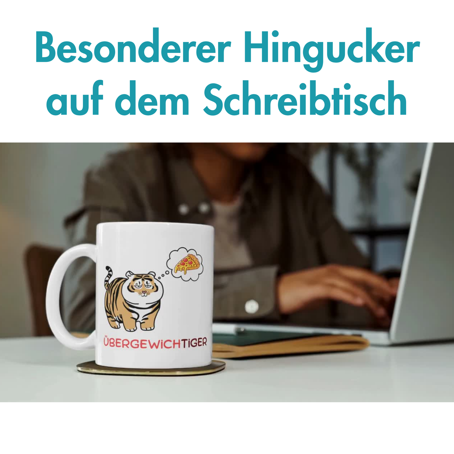 Übergewichtiger Tiger Wortspiel Selbstironie Kaffee Tasse