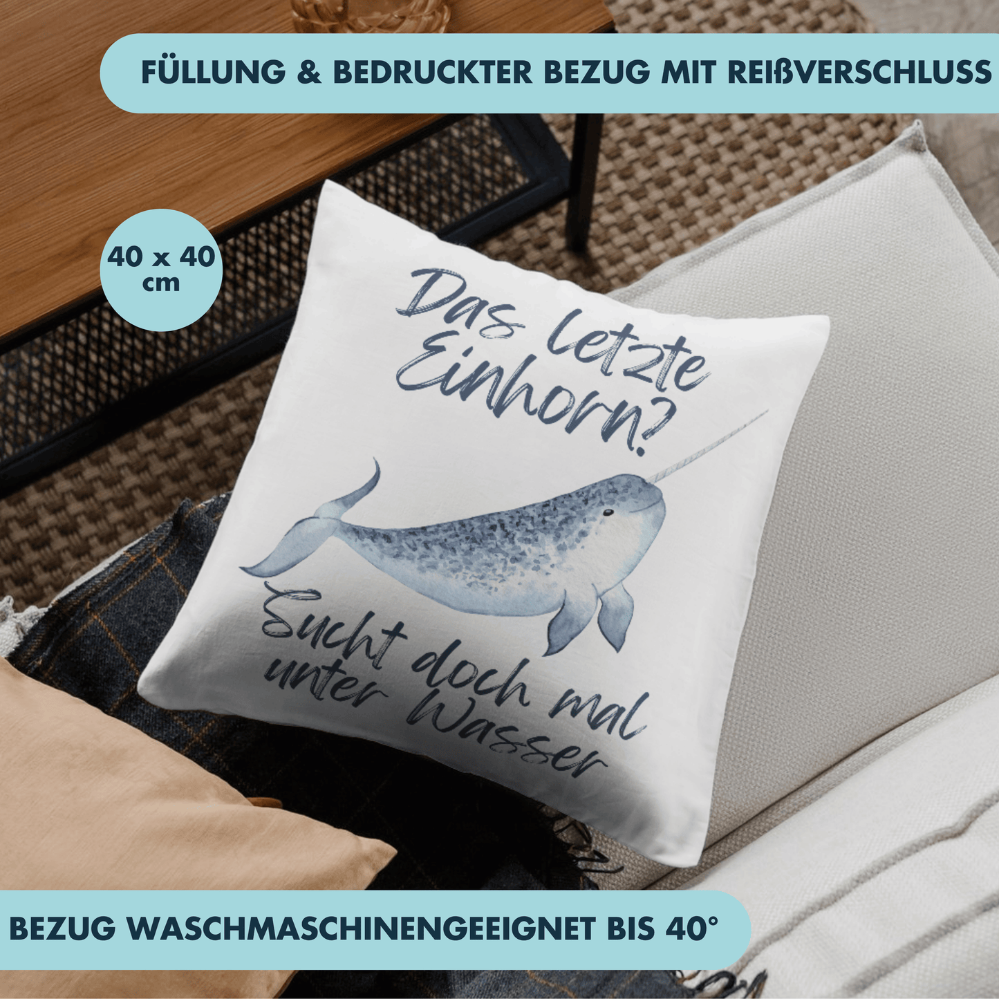 Das Letzte Einhorn? Sucht Doch Mal Unter Wasser Narwal Deko Kissen
