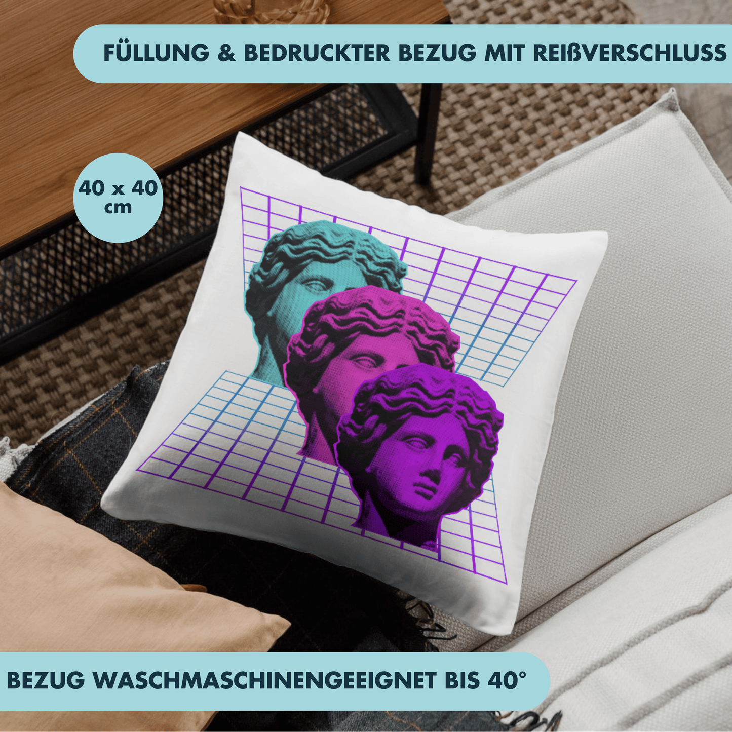 Griechische Statuen Vaporwave Deko Kissen