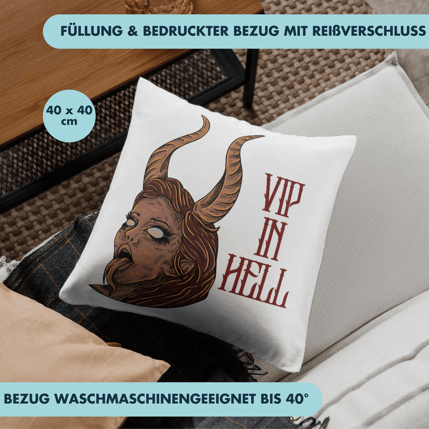 VIP In Hell Dämon Horror Deko Kissen