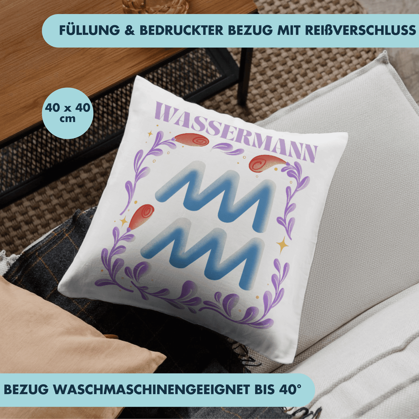 Wassermann Aquarius Sternzeichen Deko Kissen