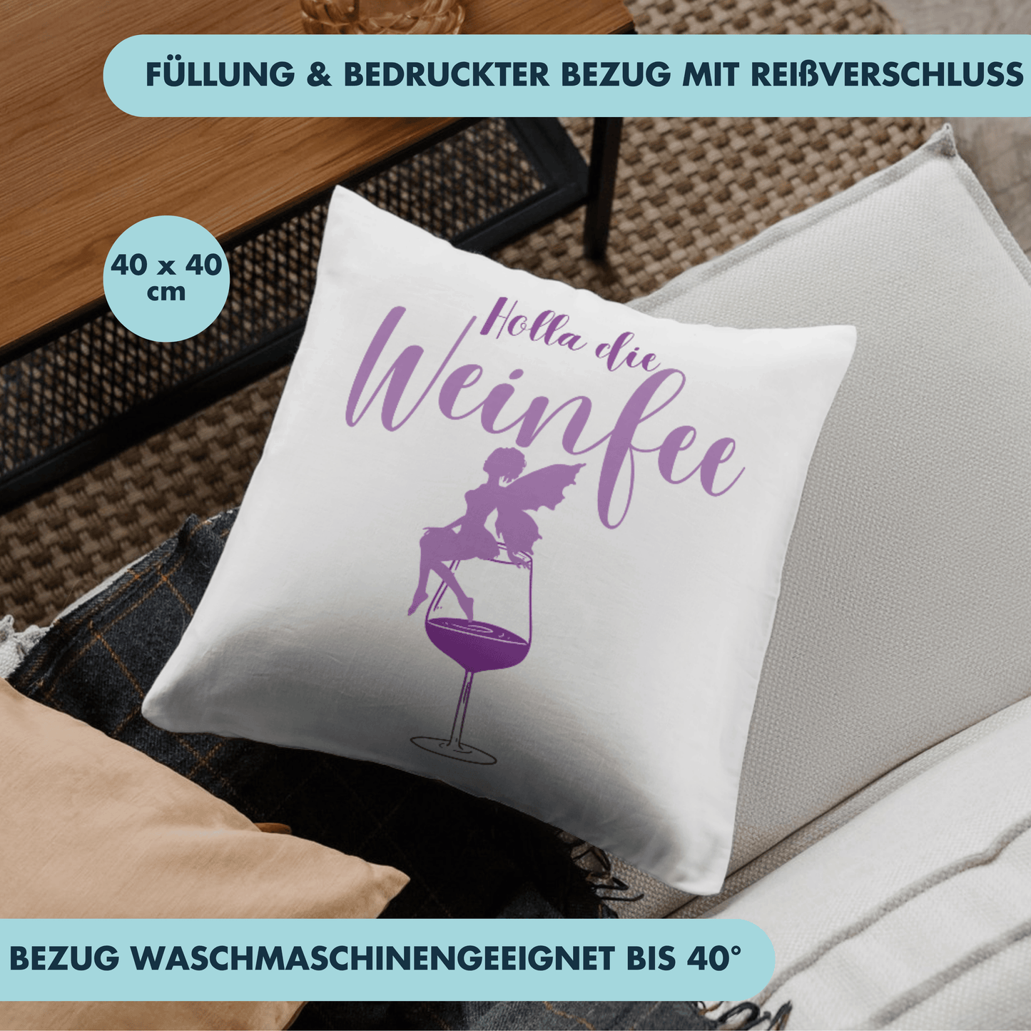 Holla Die Weinfee Wein Deko Kissen